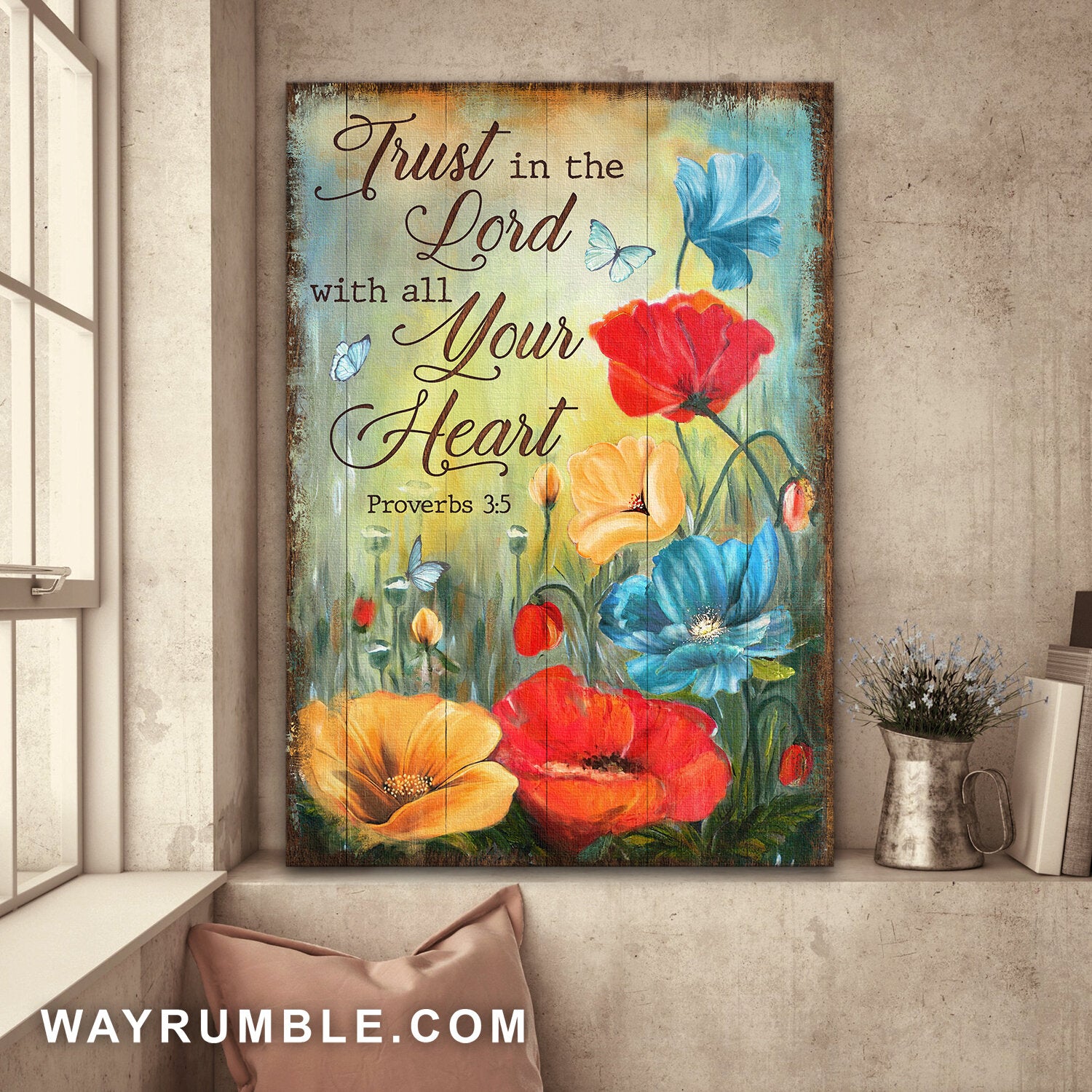 Poppy, Butterfly, Trust in Lord with all your heart - Jesus Portrait Canvas Prints, Wall Art