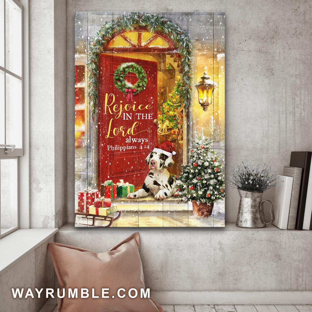 Great Dane, Christmas, Rejoice in the Lord - Jesus Portrait Canvas Prints, Wall Art