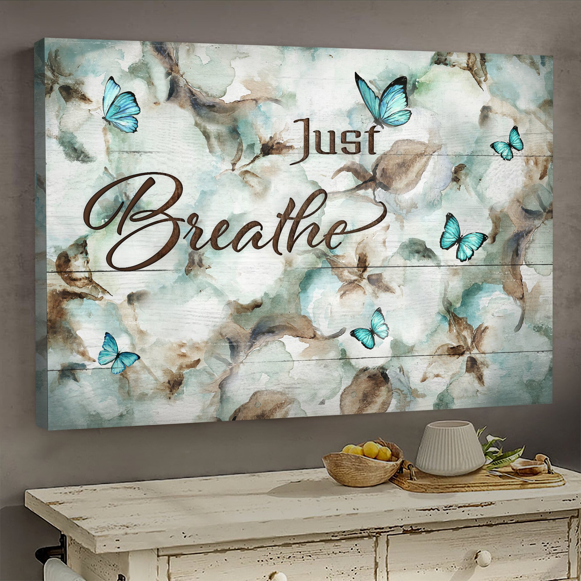 Cotton flower, Blue Butterfly, Just breathe - Jesus Landscape Canvas Prints, Wall Art