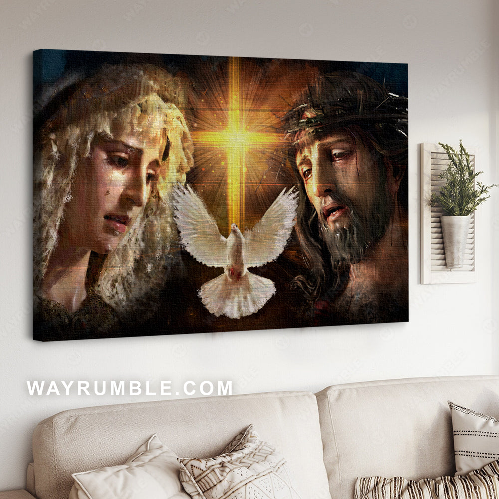 Holy spirit dove, Jesus painting, Mother Mary, Religious art, Shining cross - Jesus Landscape Canvas Prints, Christian Wall Art
