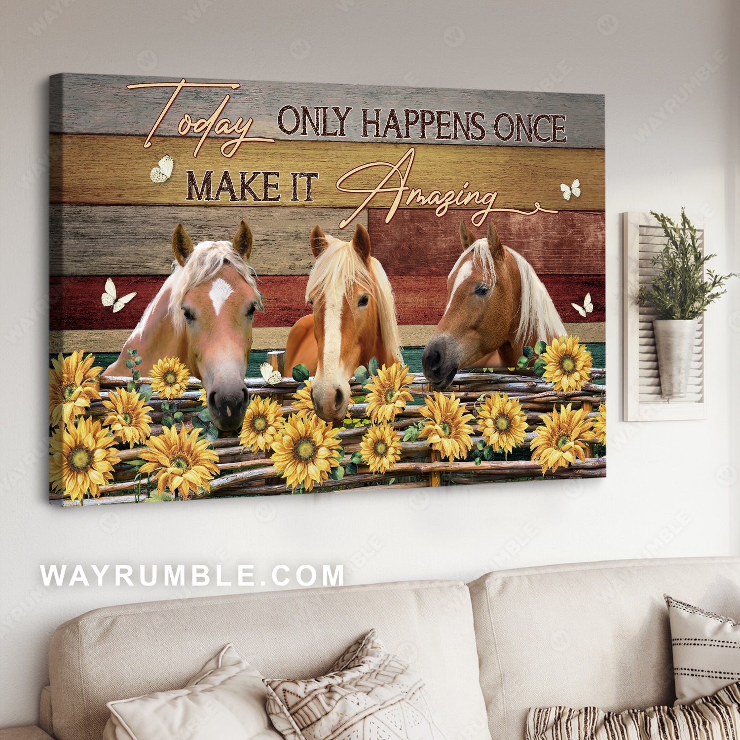 Dream horses, Sunflower drawing, Wooden fence, Today only happens once - Jesus Landscape Canvas Prints, Christian Wall Art