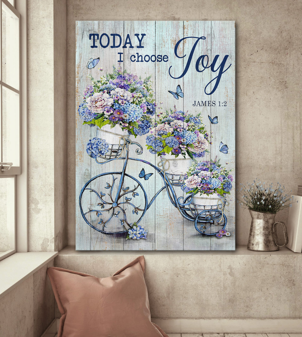 Flower bicycle, Butterfly, Tree Wheel, Today I choose joy - Jesus Portrait Canvas Prints, Wall Art