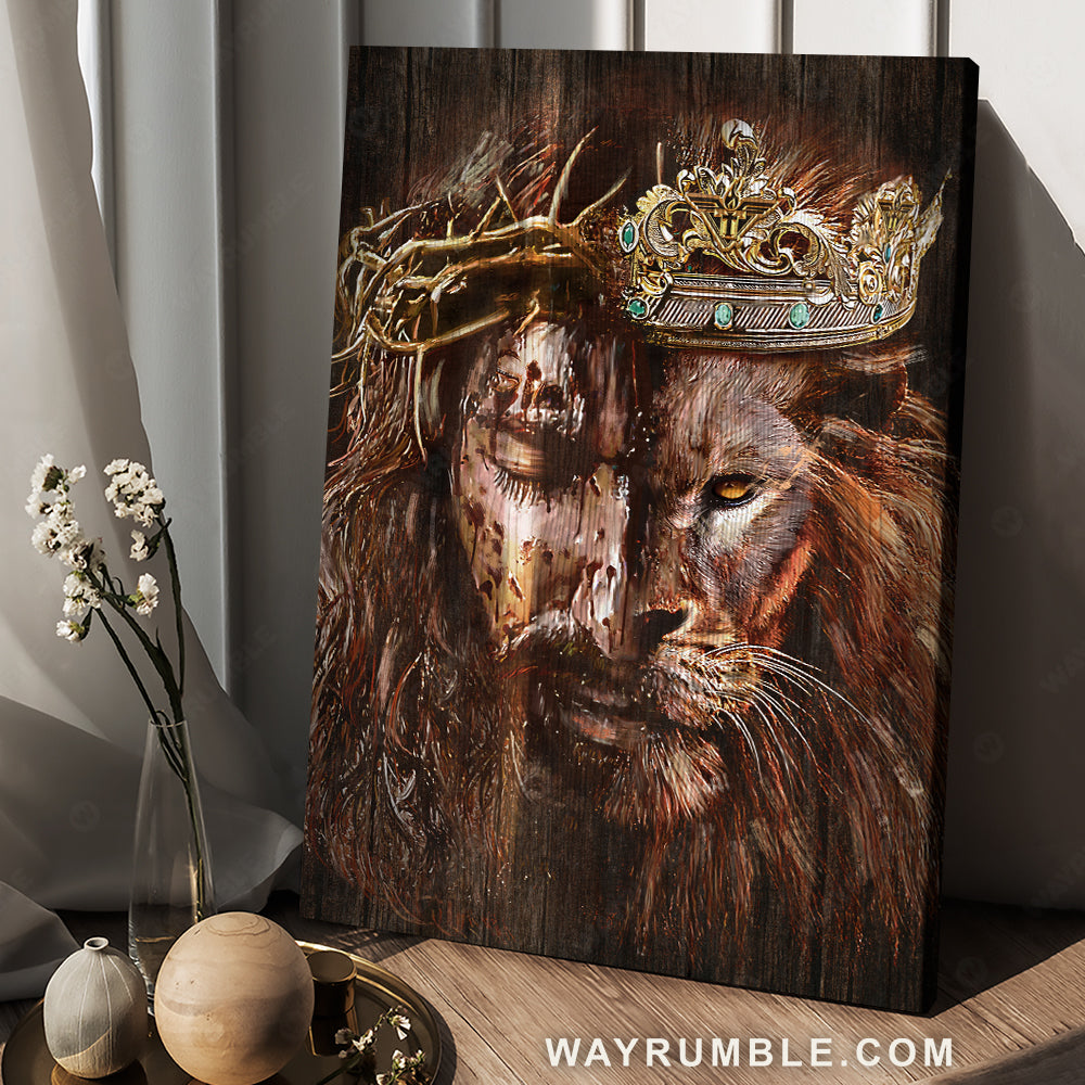 Lion of Judah, Jesus the King, Awesome crowns, The great combination - Jesus Portrait Canvas Prints, Christian Wall Art
