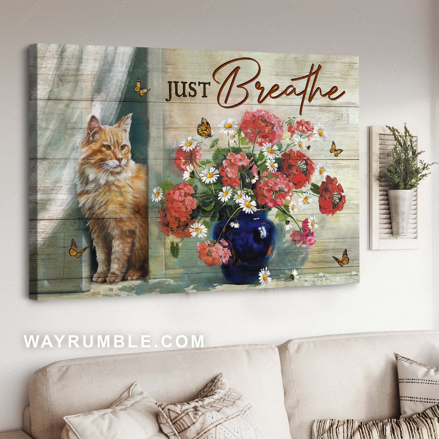 Stunning flower painting, Monarch butterfly, Adorable Maine Coon, Just breathe - Jesus Landscape Canvas Prints, Christian Wall Art