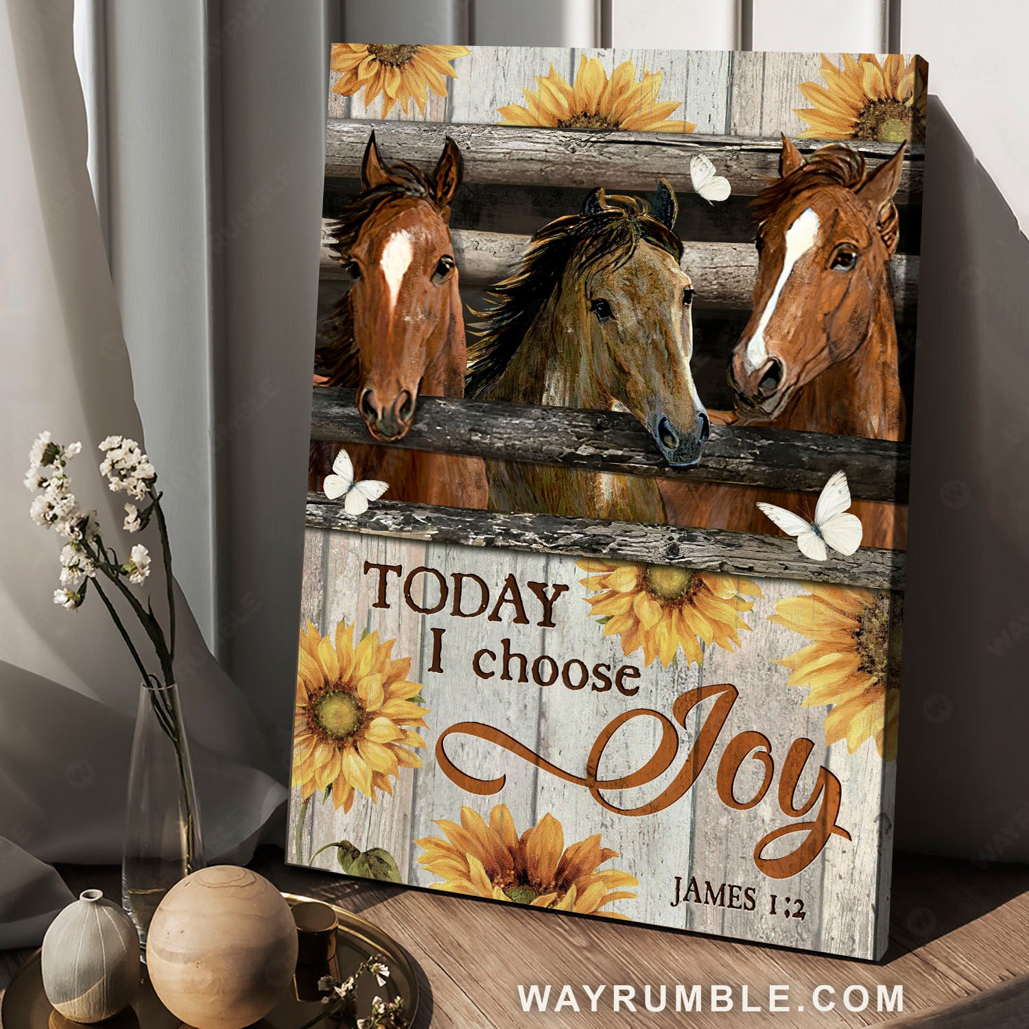 Horse painting, Vintage sunflower, White butterfly, Today I choose joy - Jesus Portrait Canvas Prints, Home Decor Wall Art