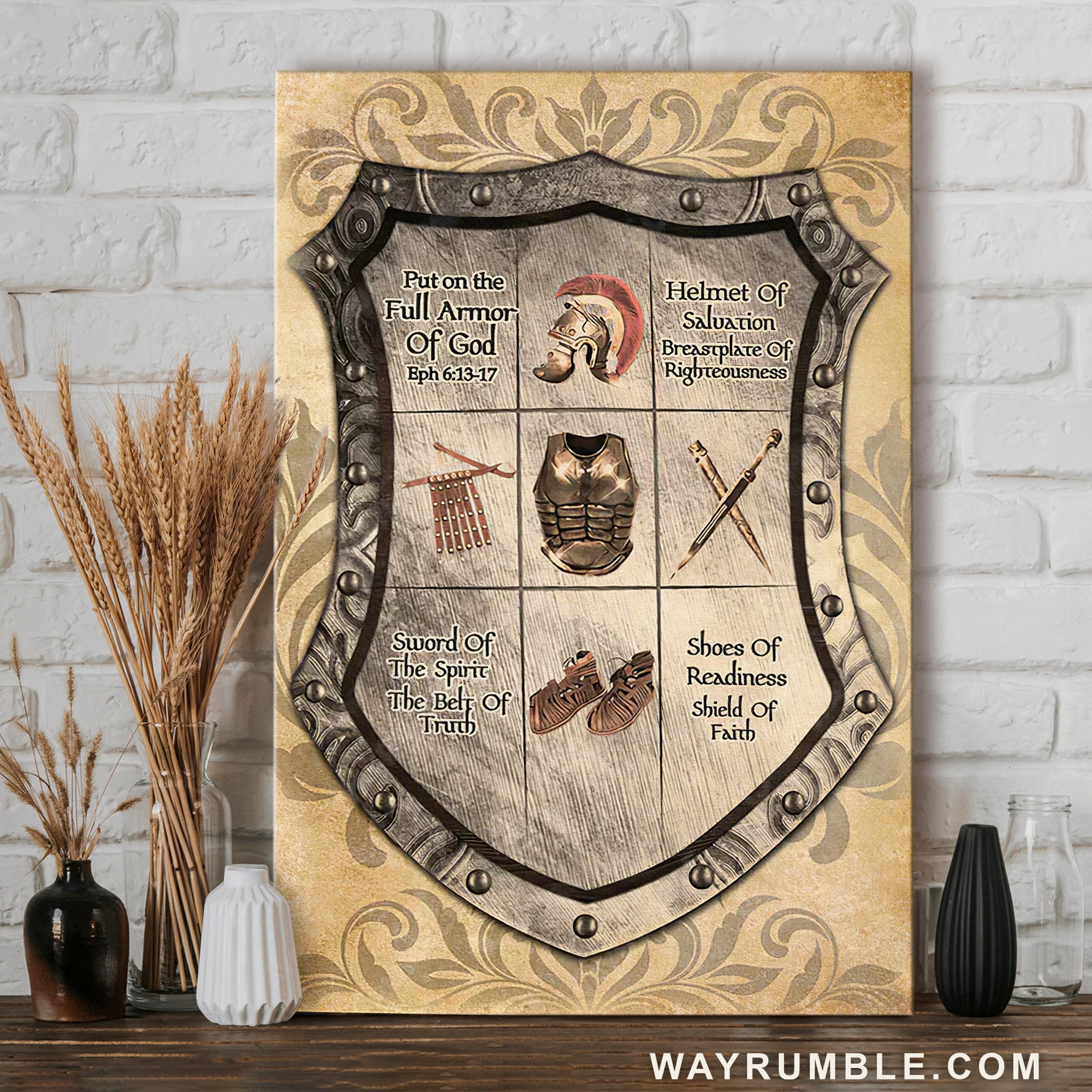 Shield of Faith, Helmet of Saluation, Bible verse, Put on the full Armor of God - Jesus Portrait Canvas Prints, Christian Wall Art