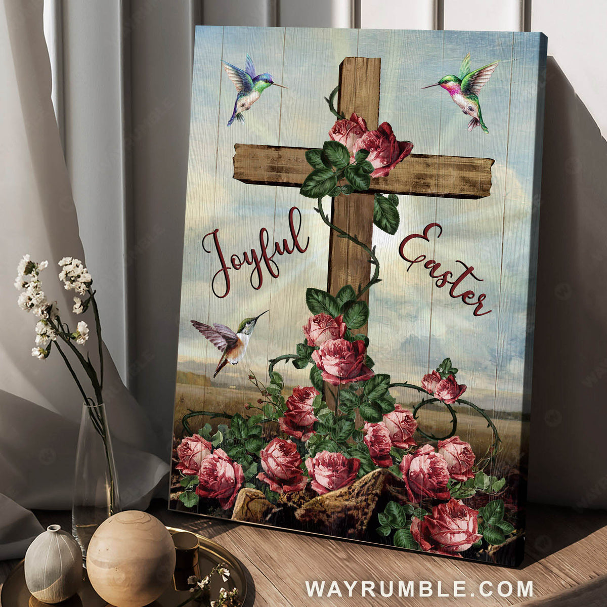 Lovely hummingbirds, Red roses, Holiday season, Joyful Easter - Jesus Portrait Canvas Prints, Christian Wall Art