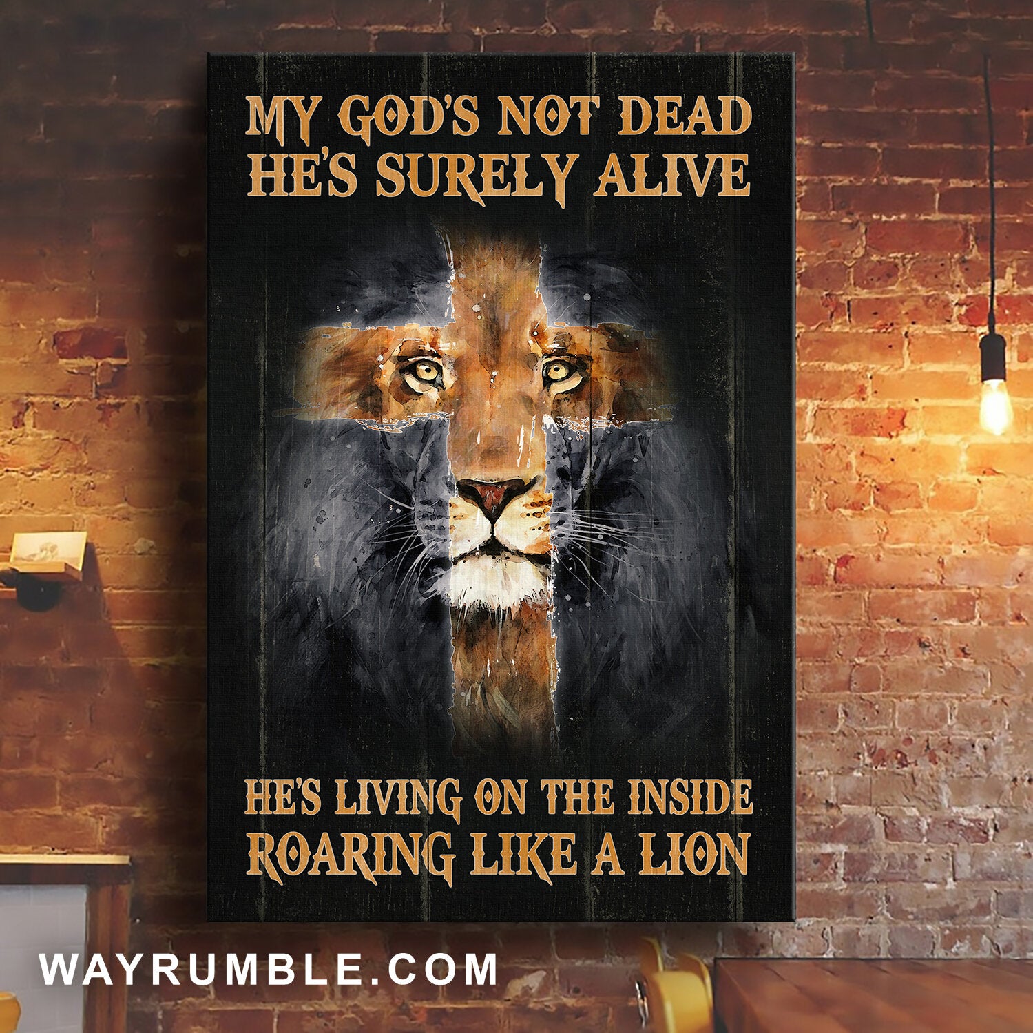 Cross, Lion of Judah, He's living on the inside, roaring like a lion - Jesus Portrait Canvas Prints, Wall Art