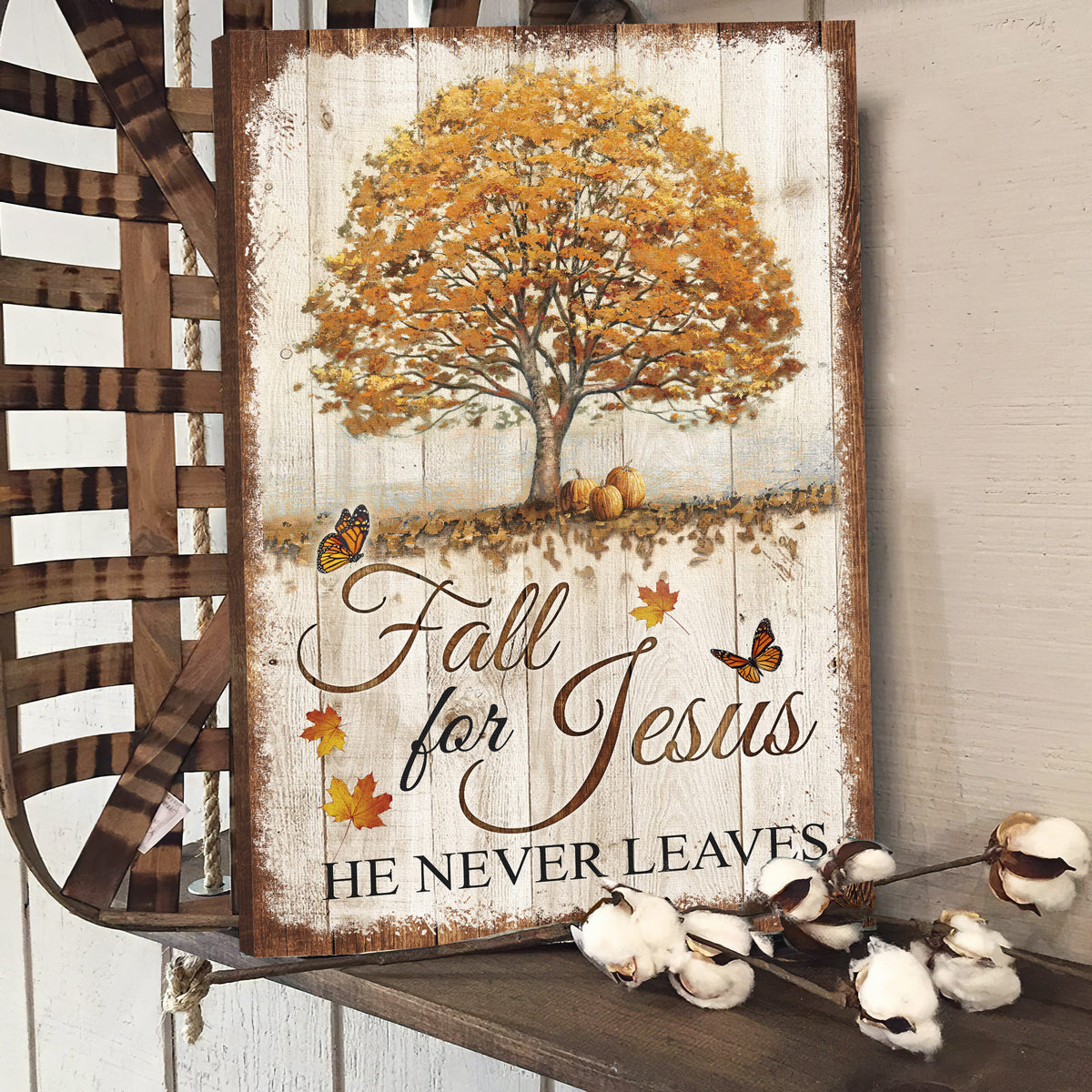 Autumn tree, Fall for Jesus, he never leaves Jesus Portrait Canvas Prints, Wall Art