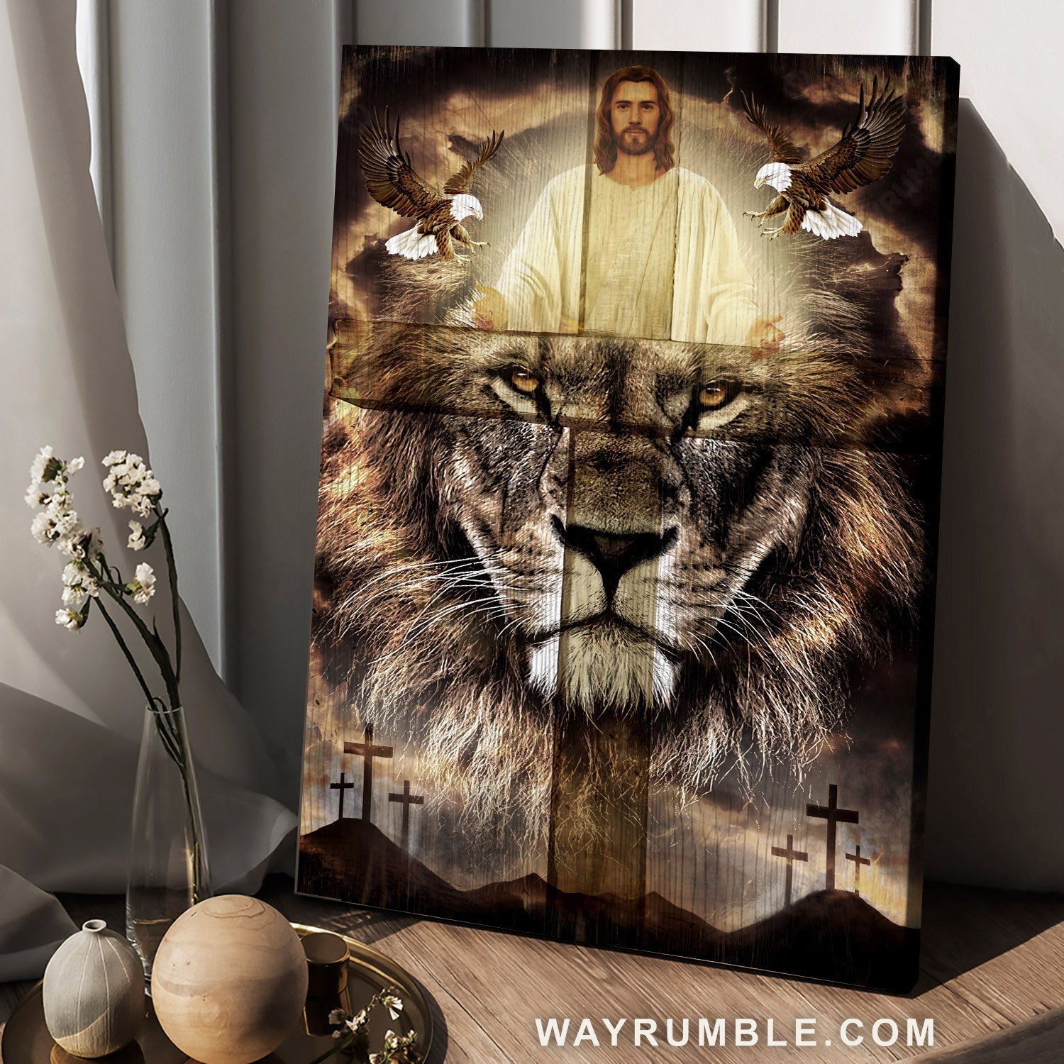 Amazing eagle, Lion of Judah, Jesus painting, Awesome cross drawing - Jesus Portrait Canvas Prints, Christian Wall Art