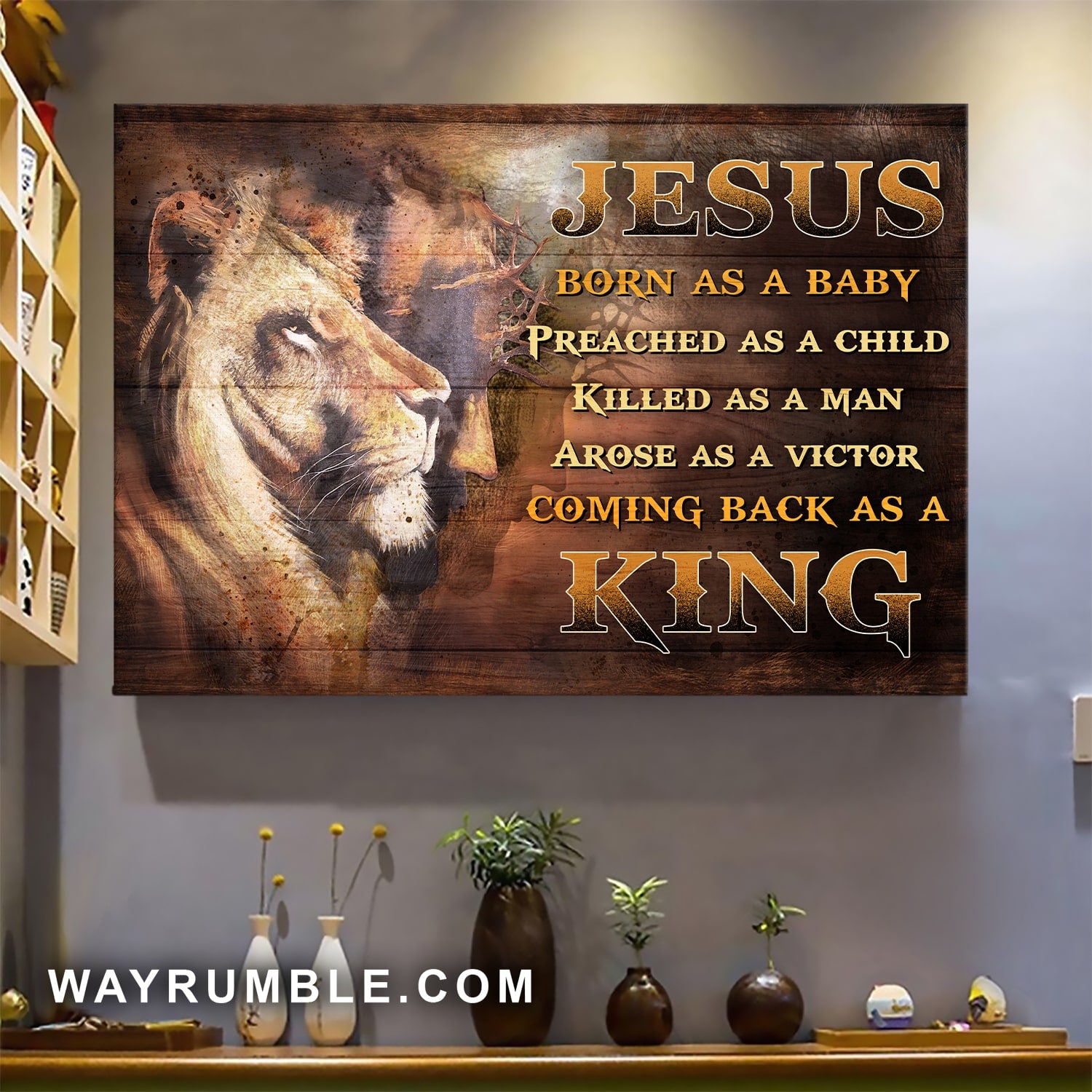 Awesome lion, Born as a baby, come back as a king - Jesus Landscape Canvas Prints, Wall Art