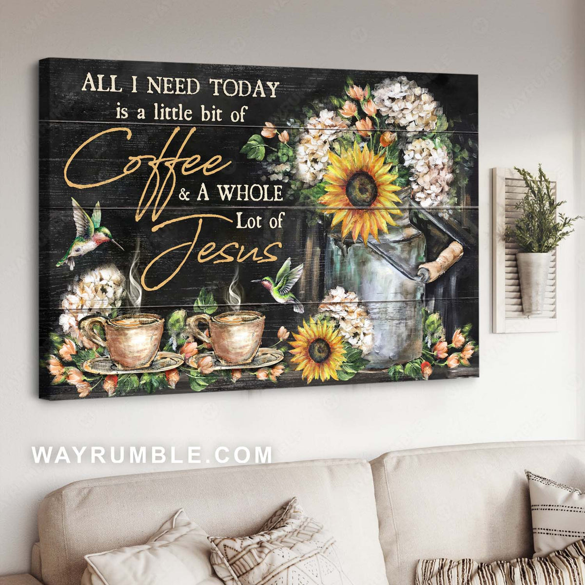 Coffee time, Hummingbird drawing, Lovely flower pot, All I need today - Jesus Landscape Canvas Prints, Home Decor Wall Art