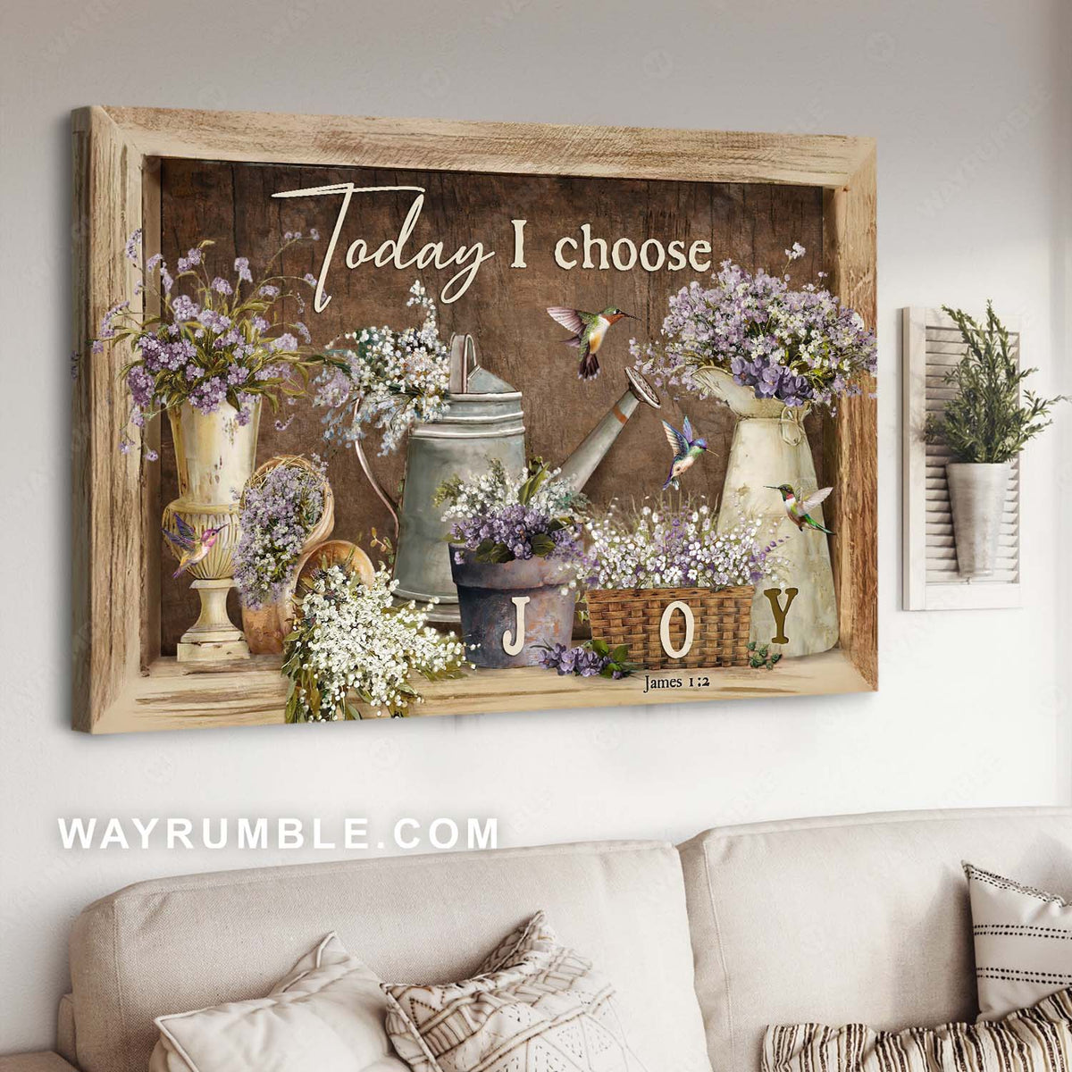 Flower garden, Hummingbird drawing, Positive quote, Today I choose joy - Jesus Landscape Canvas Prints, Home Decor Wall Art