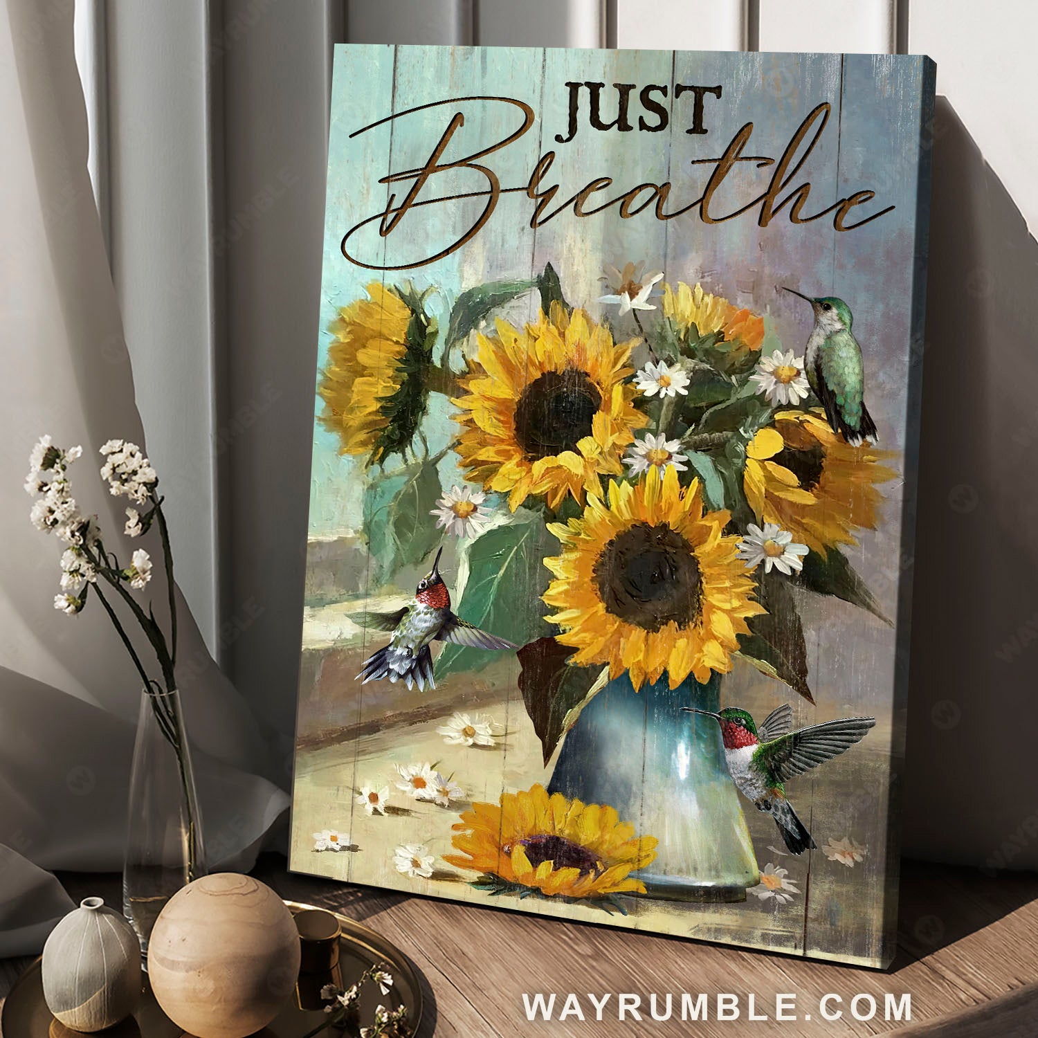 Abstract painting, Sunflower vase, Hummingbird drawing, Just breathe - Jesus Portrait Canvas Prints, Home Decor Wall Art