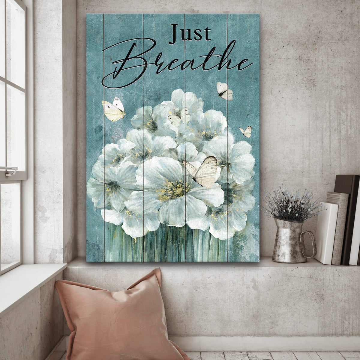 White butterfly, Beautiful Flower, Just breathe - Jesus Portrait Canvas Prints, Wall Art