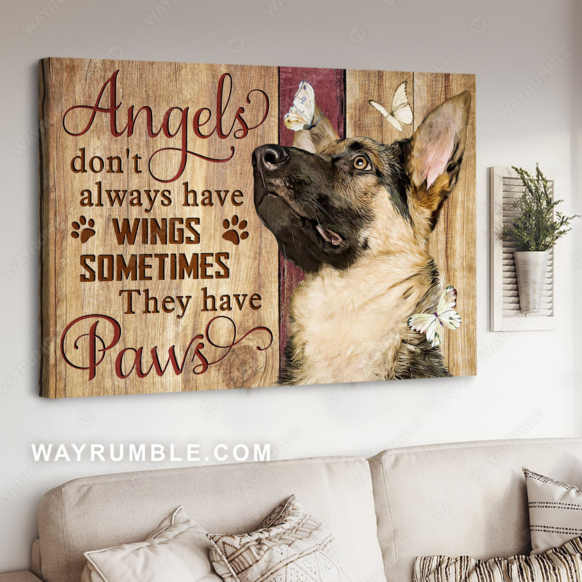 German Shepherd, Guard dog, White butterfly, Angels don&#39;t always have wings - Jesus Landscape Canvas Prints, Home Decor Wall Art