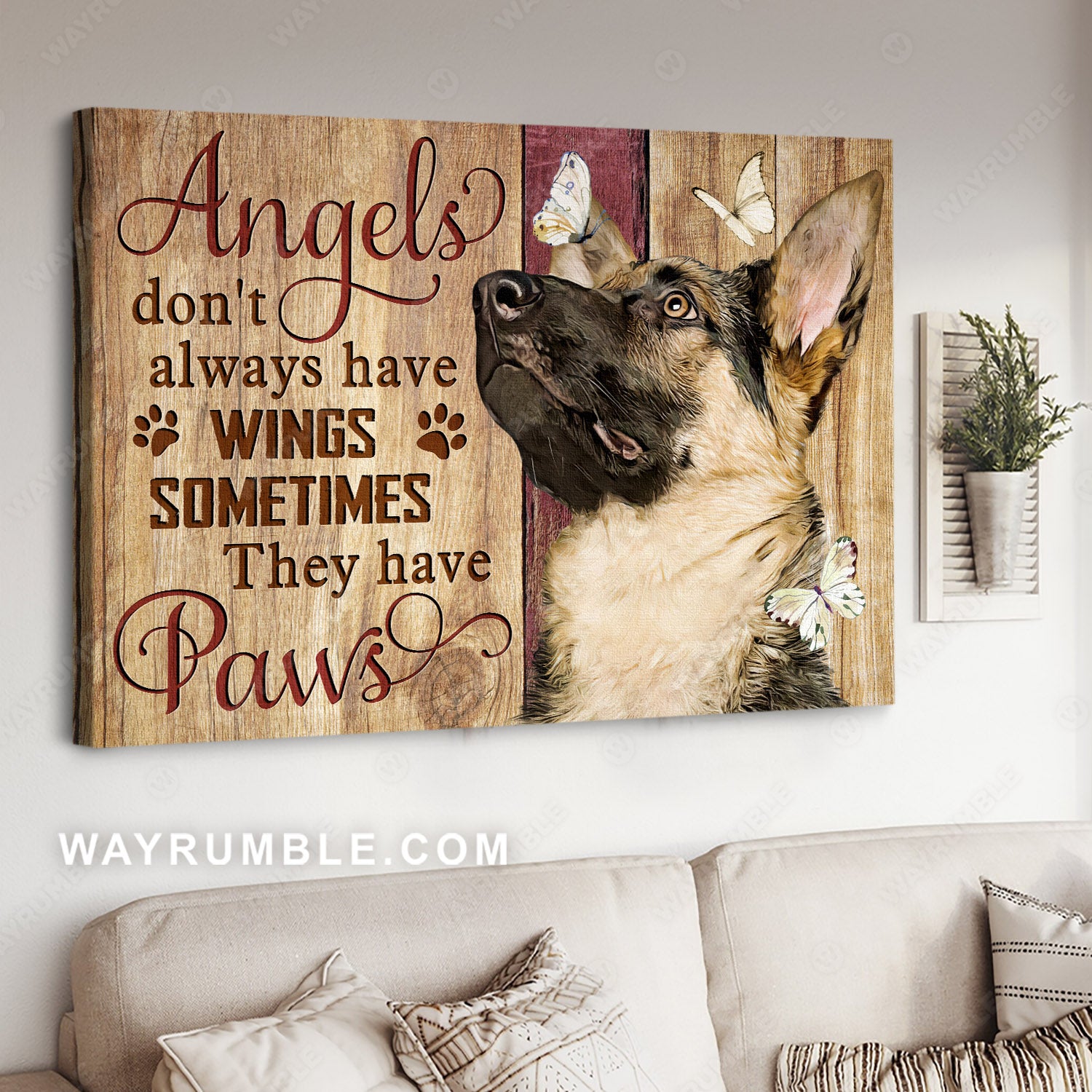 German Shepherd, Guard dog, White butterfly, Angels don't always have wings - Jesus Landscape Canvas Prints, Home Decor Wall Art