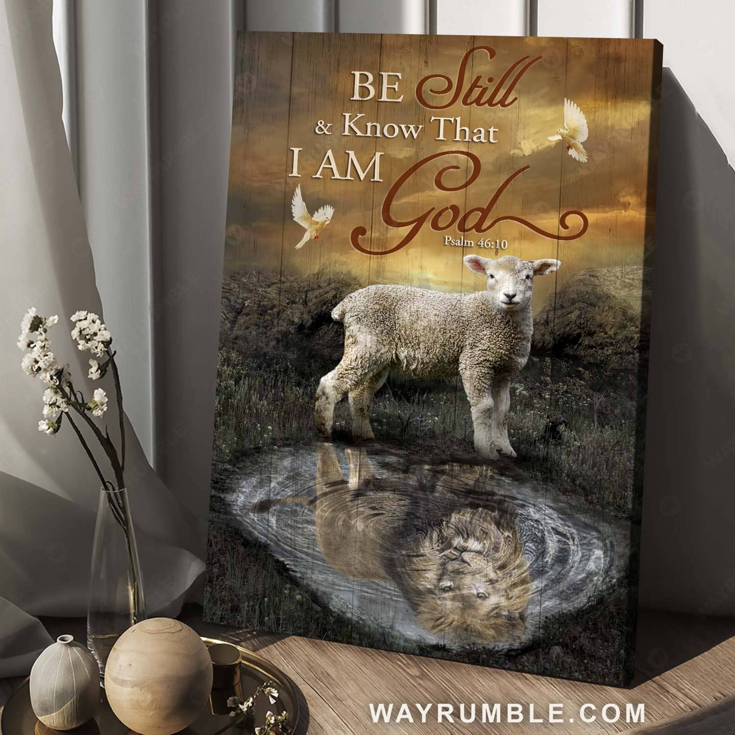 Lamb of God, Lion of Judah, Holy spirit dove, Be still & know that I am God - Jesus Landscape Canvas Prints, Home Decor Wall Art