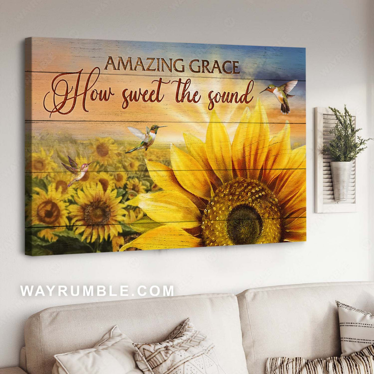 Sunflower field, Hummingbird painting, Stunning morning, How sweet the sound - Jesus Landscape Canvas Prints, Home Decor Wall Art