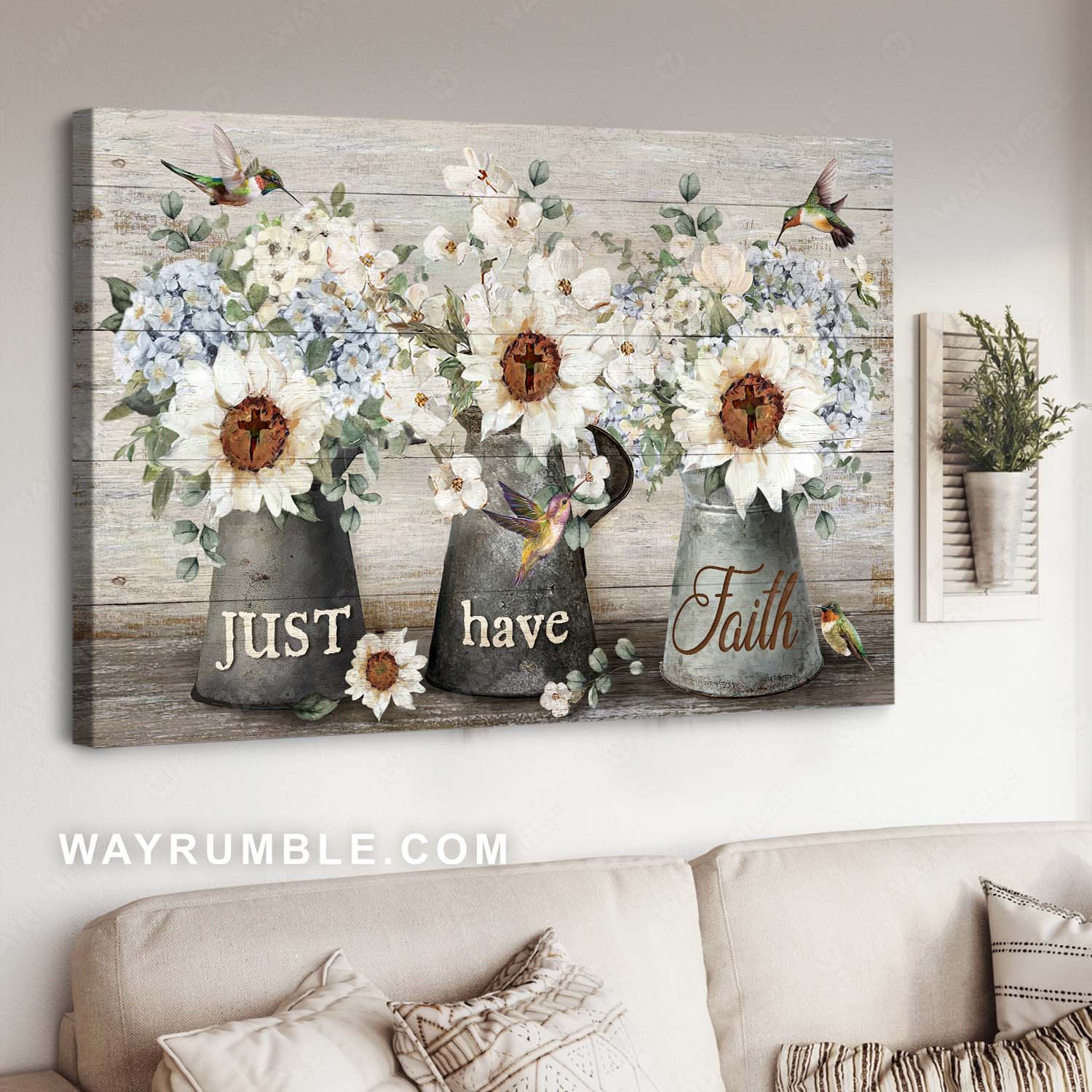 Flower painting, Watercolor hummingbird, Abstract cross, Just have faith - Jesus Landscape Canvas Prints, Home Decor Wall Art