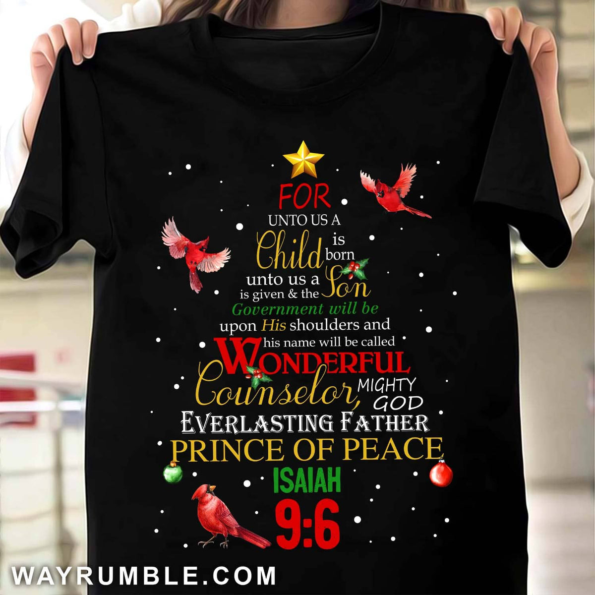 Unique Christmas tree, Red cardinal, Prince of peace - Jesus Black Apparel