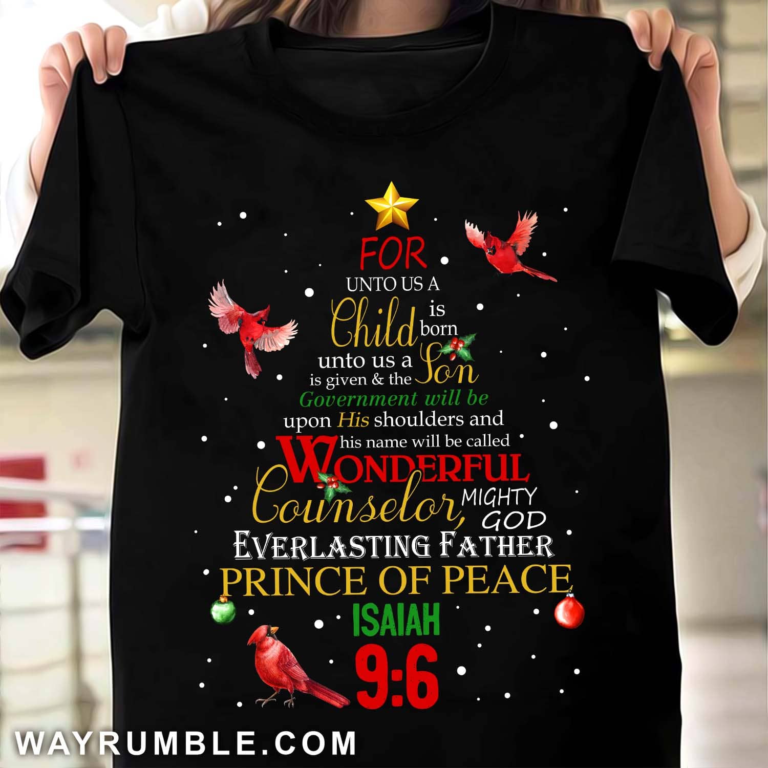 Unique Christmas tree, Red cardinal, Prince of peace - Jesus Black Apparel