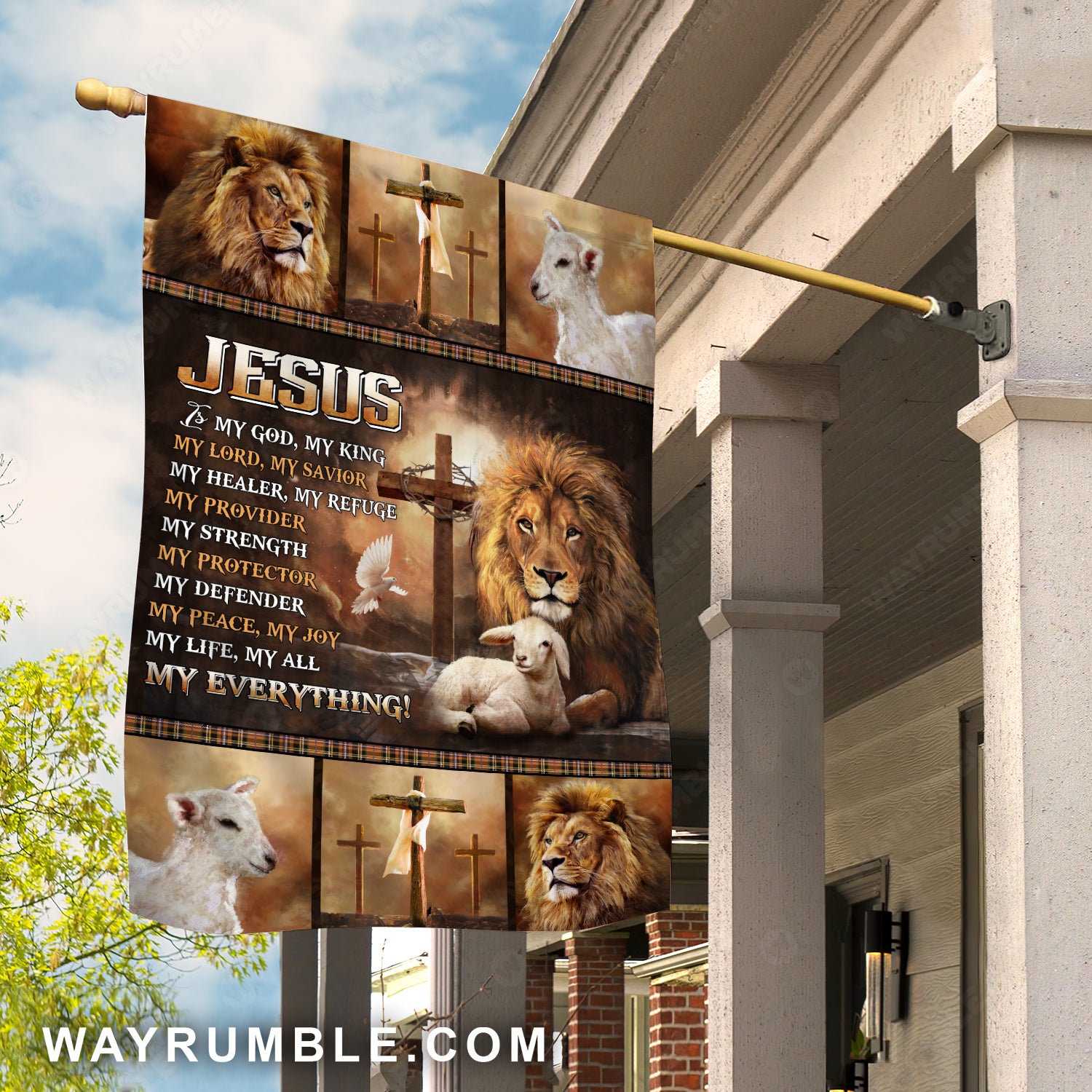 King of Kings, Lion drawing, Lamb painting, Cross, Jesus is my everything - Jesus Flag