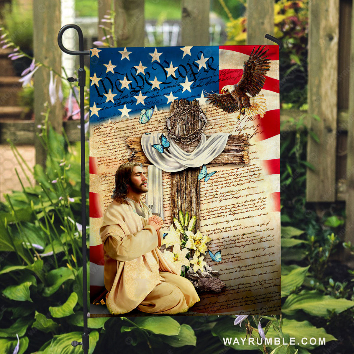 Pray for healing, Stunning cross, Eagle drawing, Blue butterfly - Jesus Flag
