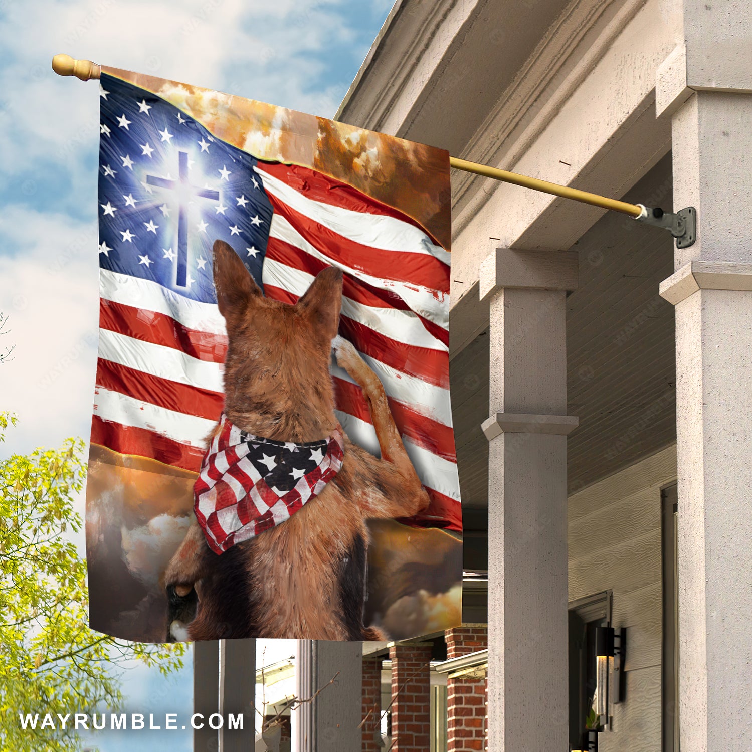 German Shepherd painting, Amazing US flag, Blue cross - Jesus Flag