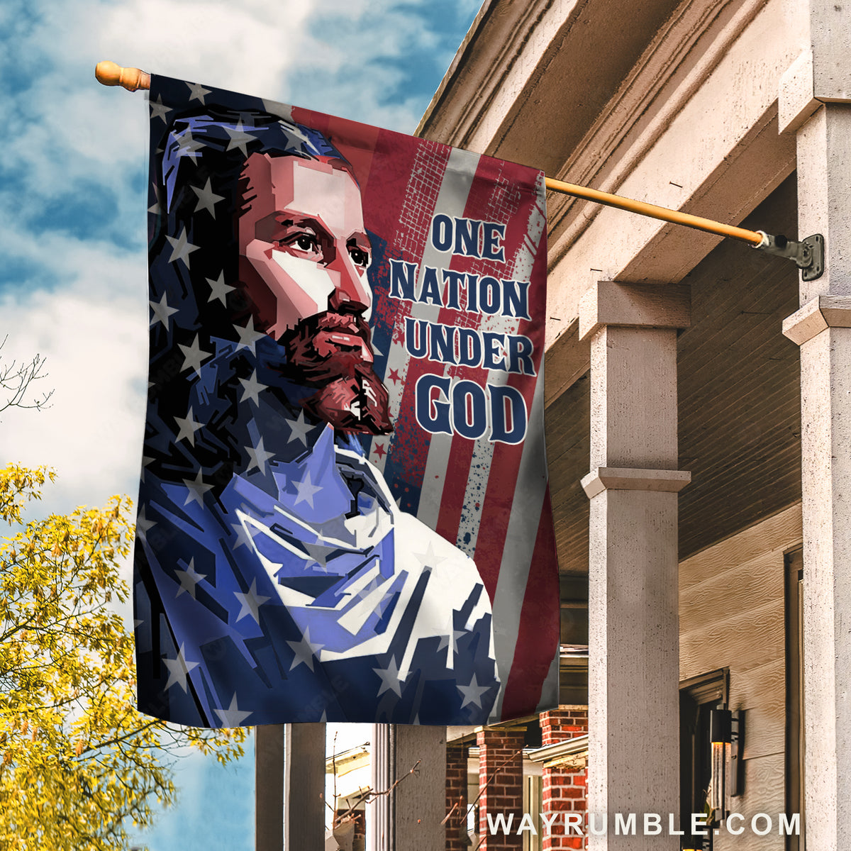 The real face of Jesus, Jesus artwork, US flag, One nation under God - Jesus Flag