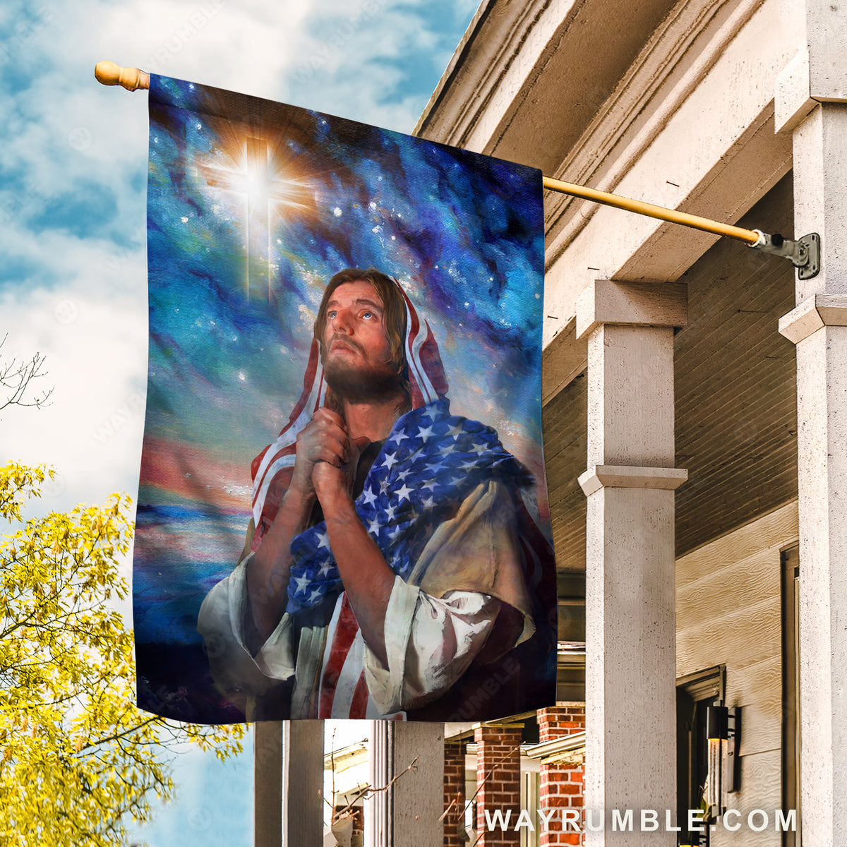 Pray with Jesus, Pray for healing, Beautiful galaxy drawing, Cross symbol - Jesus Flag