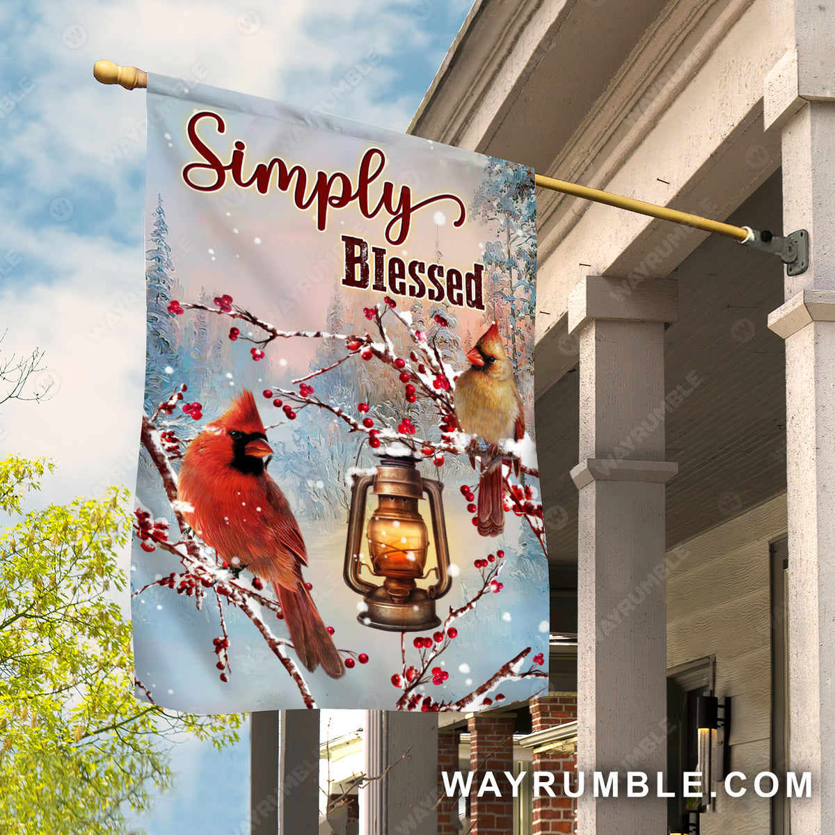 Watercolor cardinal, Frozen cranberry, Winter forest, Simply blessed - Jesus Flag