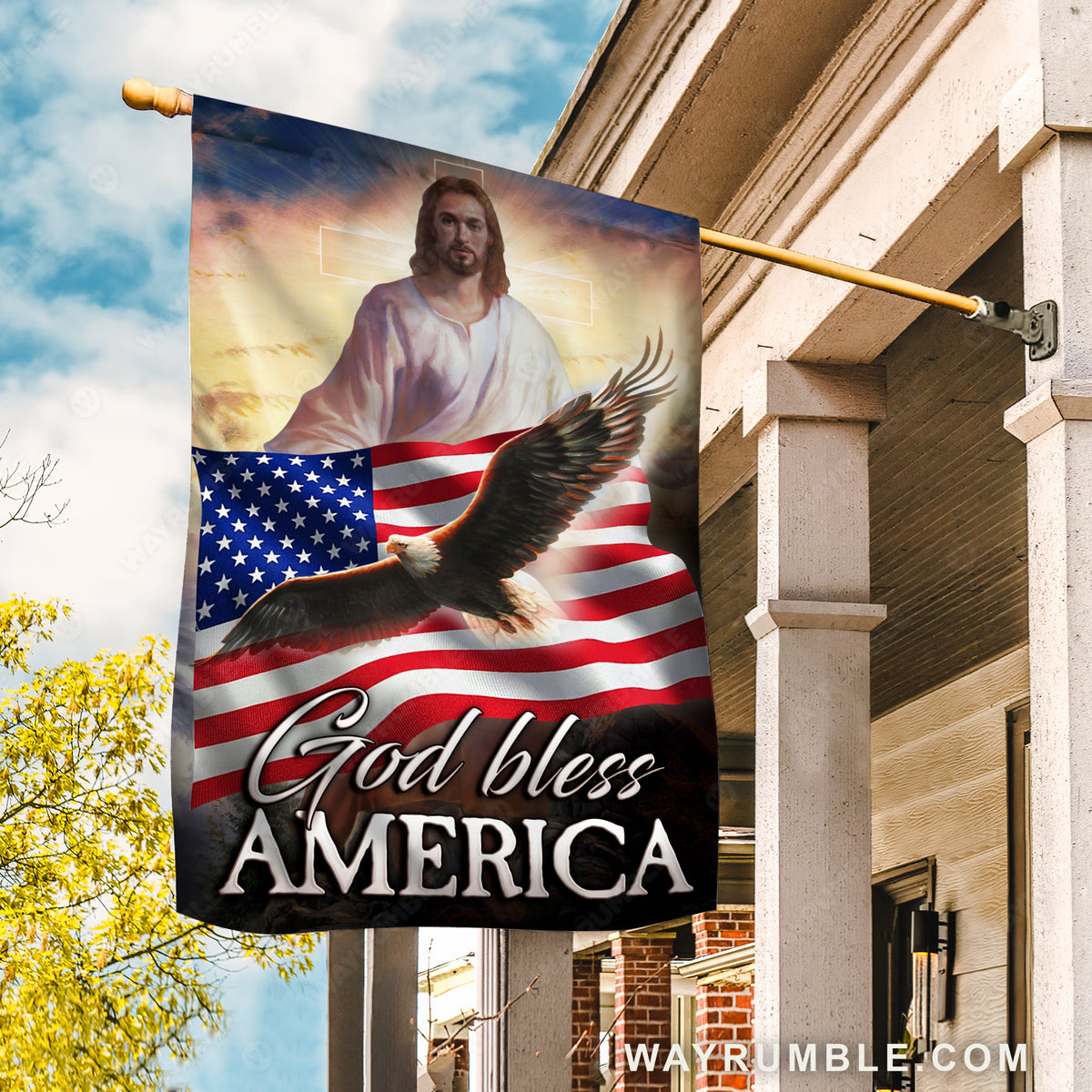 Flying eagle, Stunning Jesus painting, Beautiful US flag, God bless America - Jesus Flag