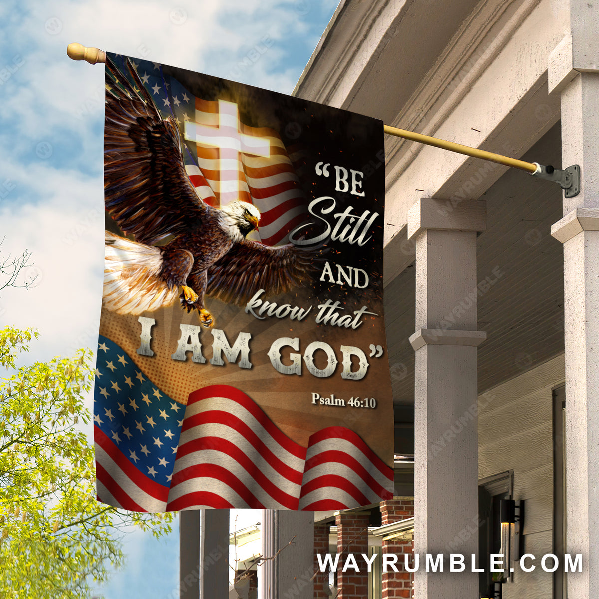 Stunning eagle, Infinite halo, Unique US flag, Be still and know that I am God - Jesus Flag