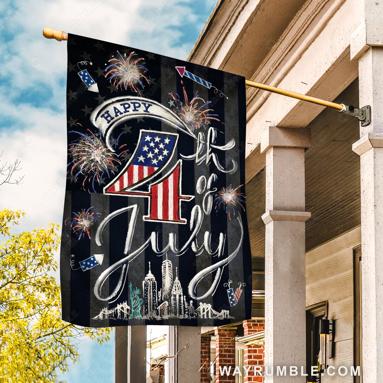 Beautiful firework, Black night, Happy 4th of July - Jesus Flag