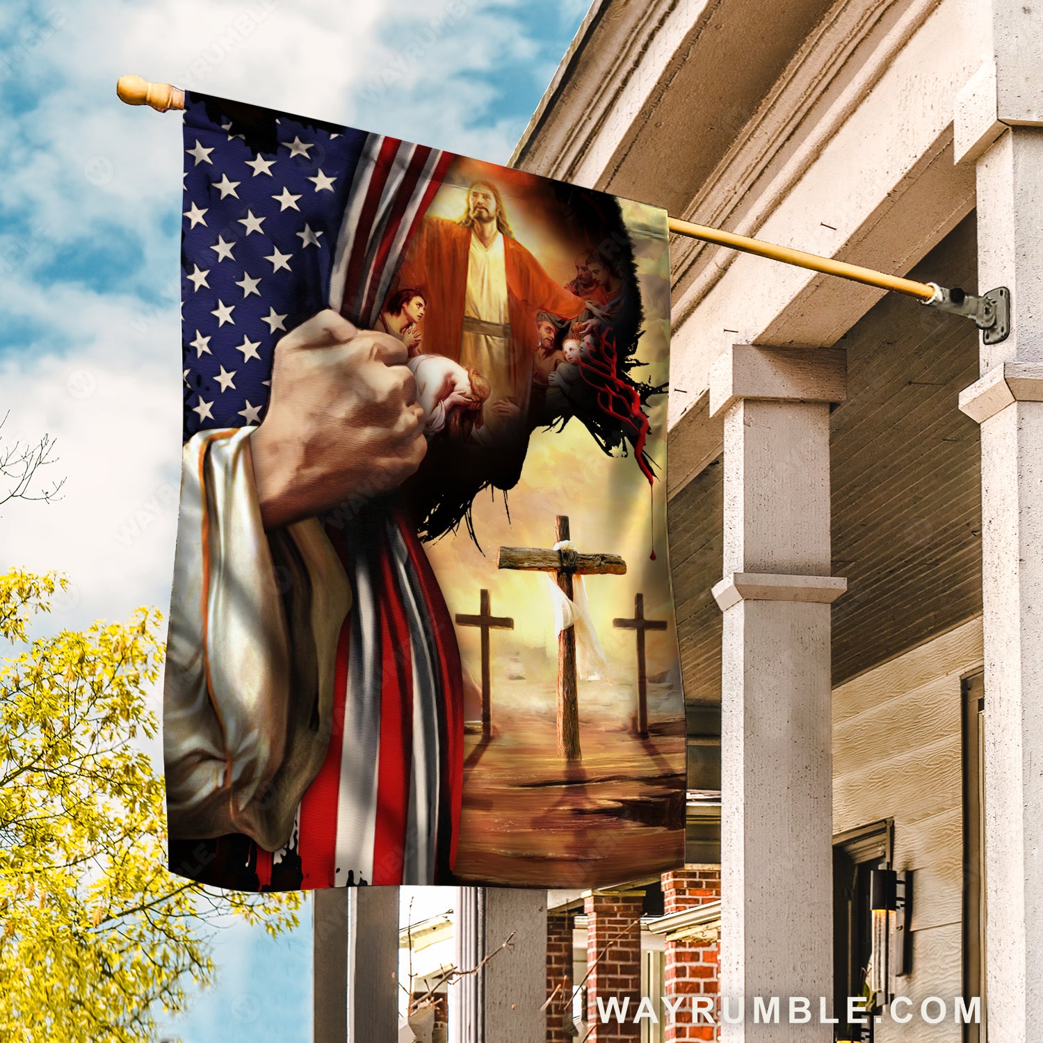 Pray for healing, Jesus's hand, Cross symbol, US flag painting - Jesus Flag
