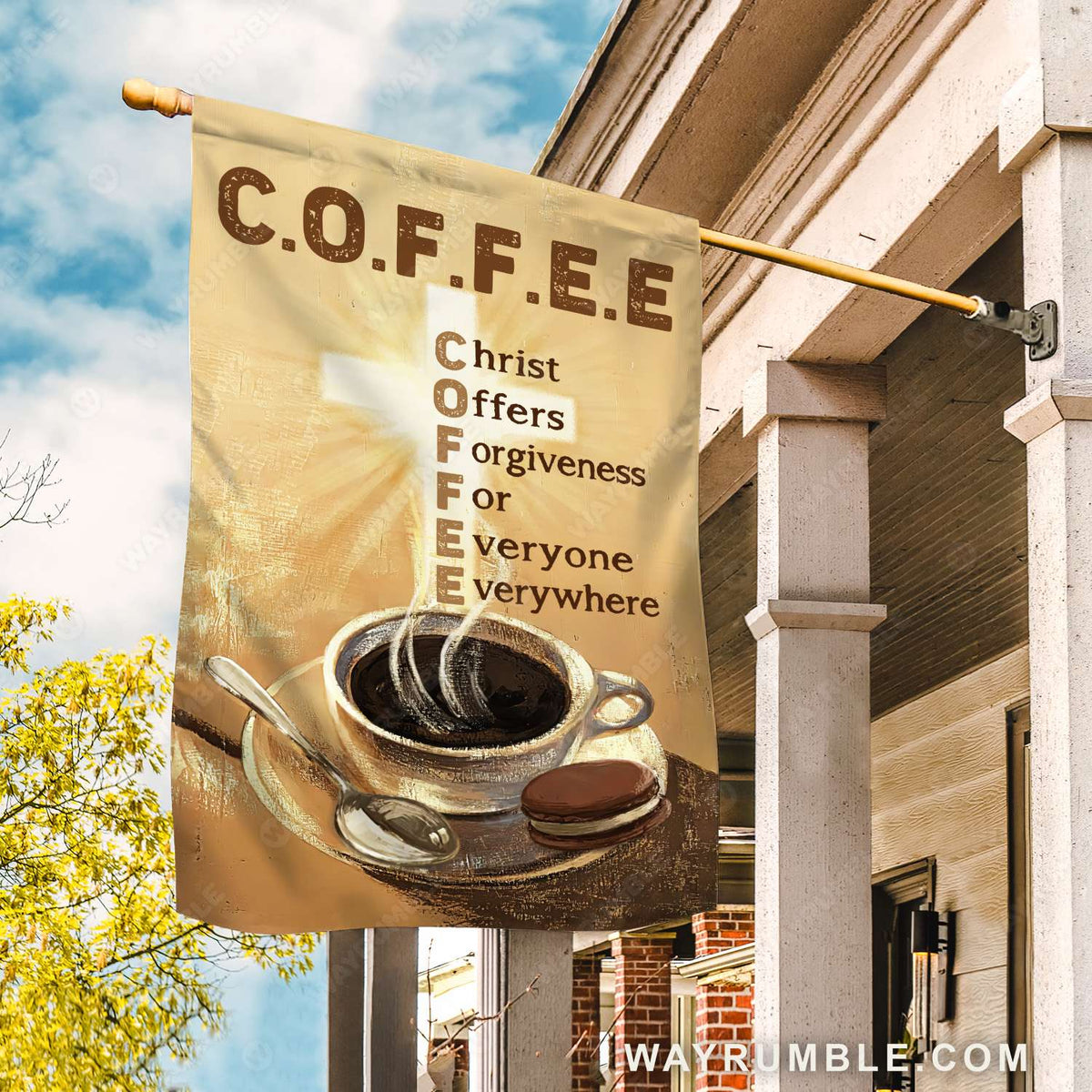 Coffee cup, Cross symbol, Christ offers forgiveness for everyone everywhere - Jesus Flag