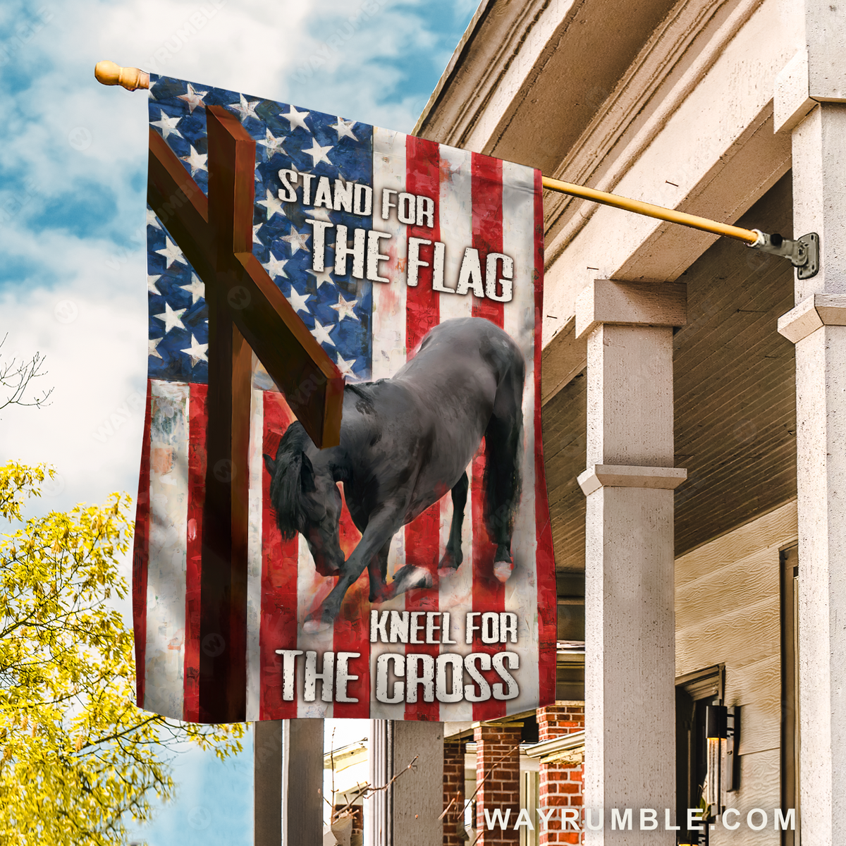 Black horse drawing, Beautiful US flag, Red cross - Jesus Flag
