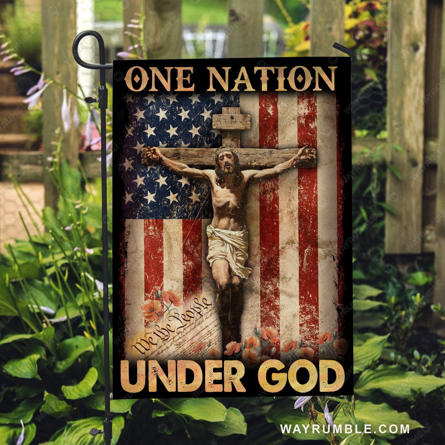 Crucifixion of Jesus, Jesus painting, American flag, One nation under God - Jesus Flag
