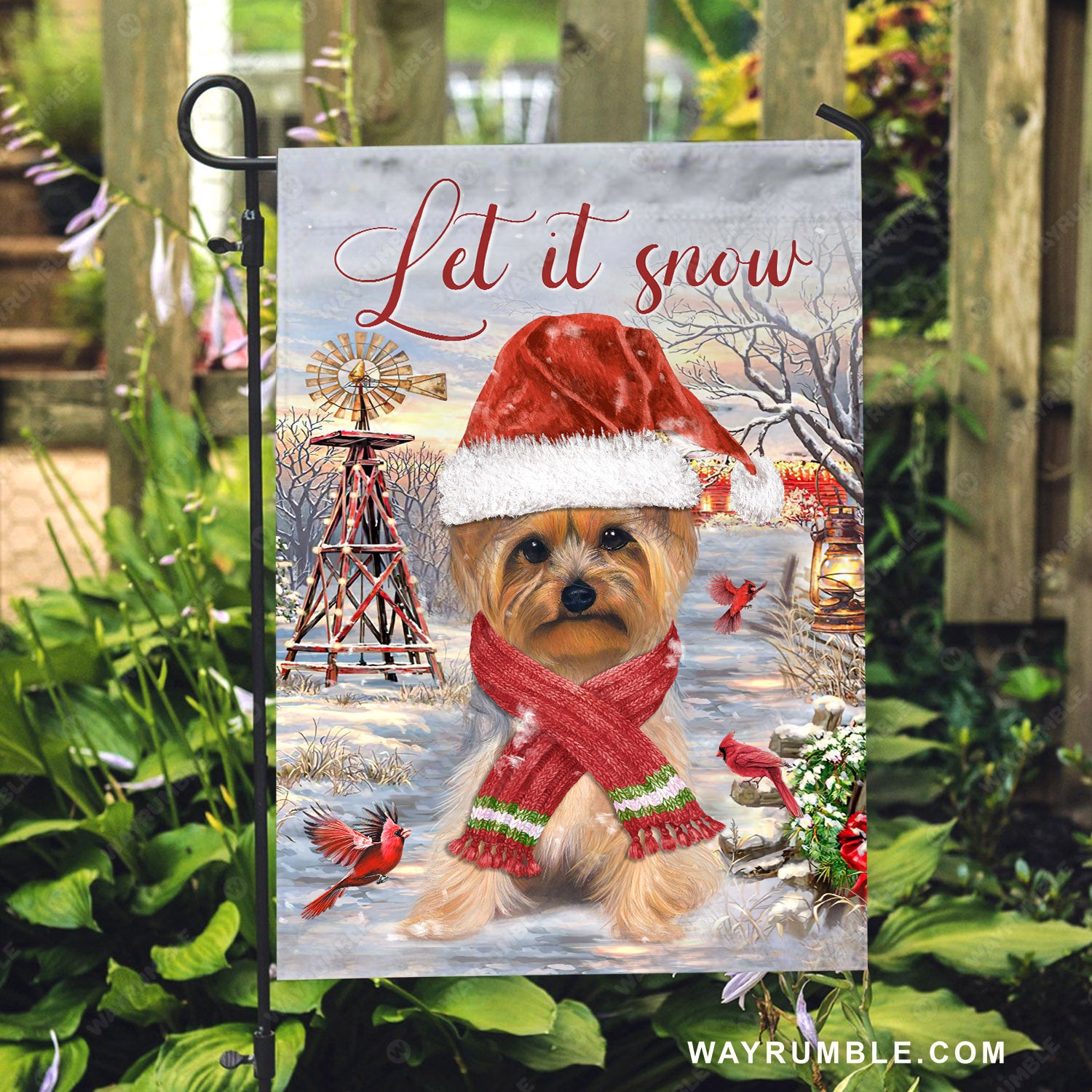 Yorkshire Terrier, Cute dog, Winter season, Christmas decoration, Let it snow - Jesus Flag