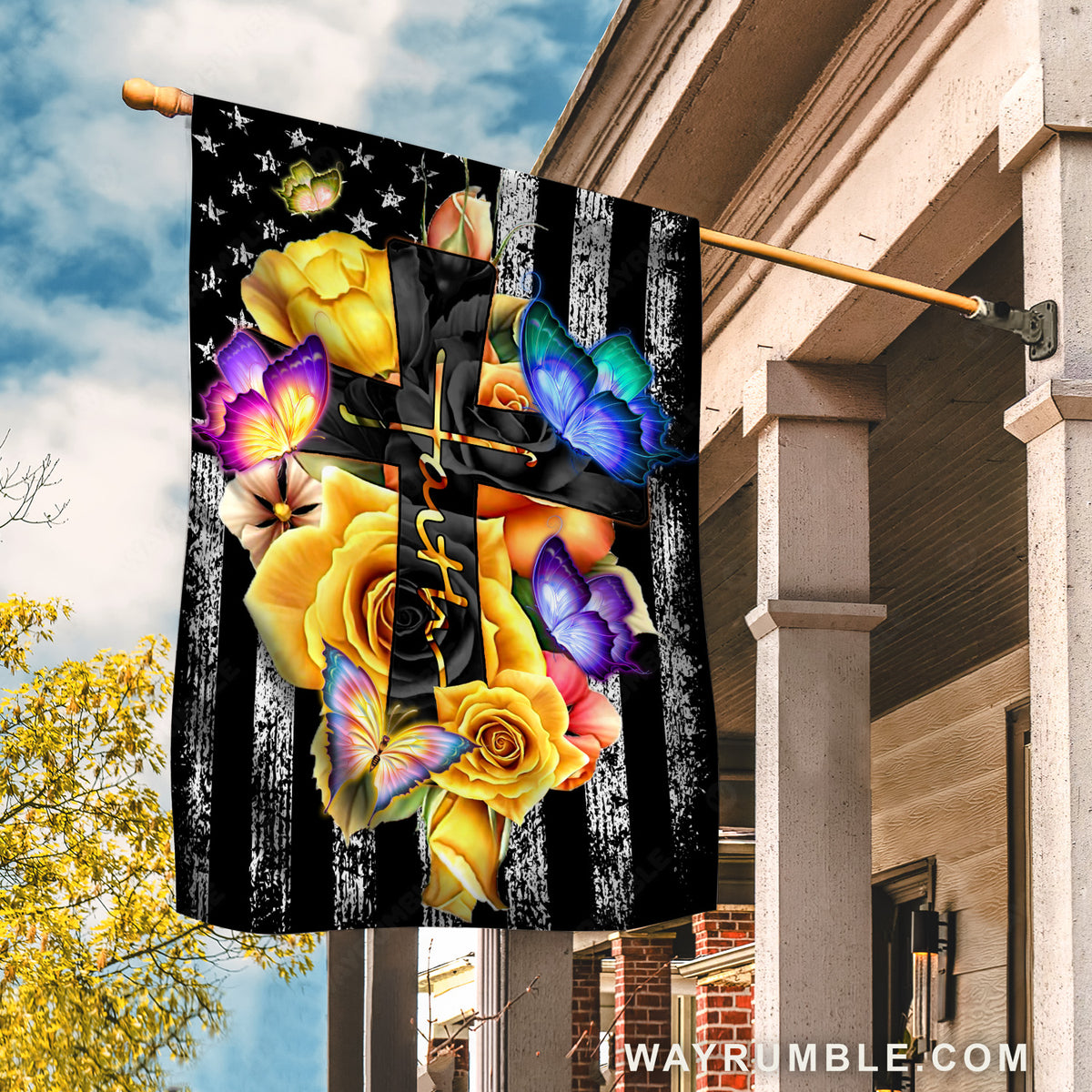 Amazing flower vase, Yellow rose, Black cross, Faith - Jesus Flag