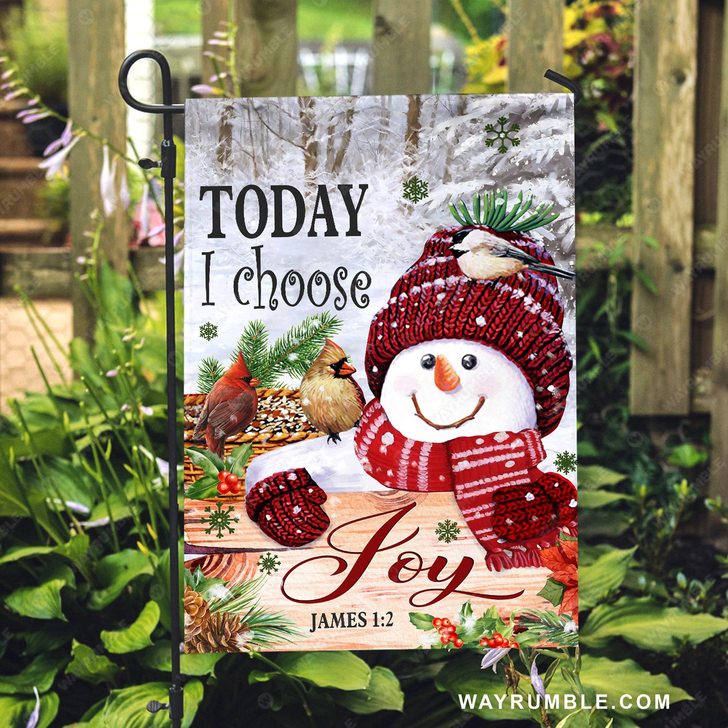 Snowman drawing, Cardinal couple, Christmas decoration, Today I choose joy - Jesus Flag