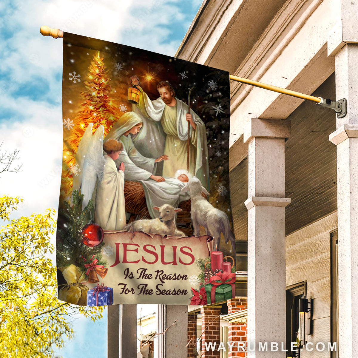 Lamb of God, Christmas gift, Birth of Jesus, Jesus is the reason for the season - Jesus Flag