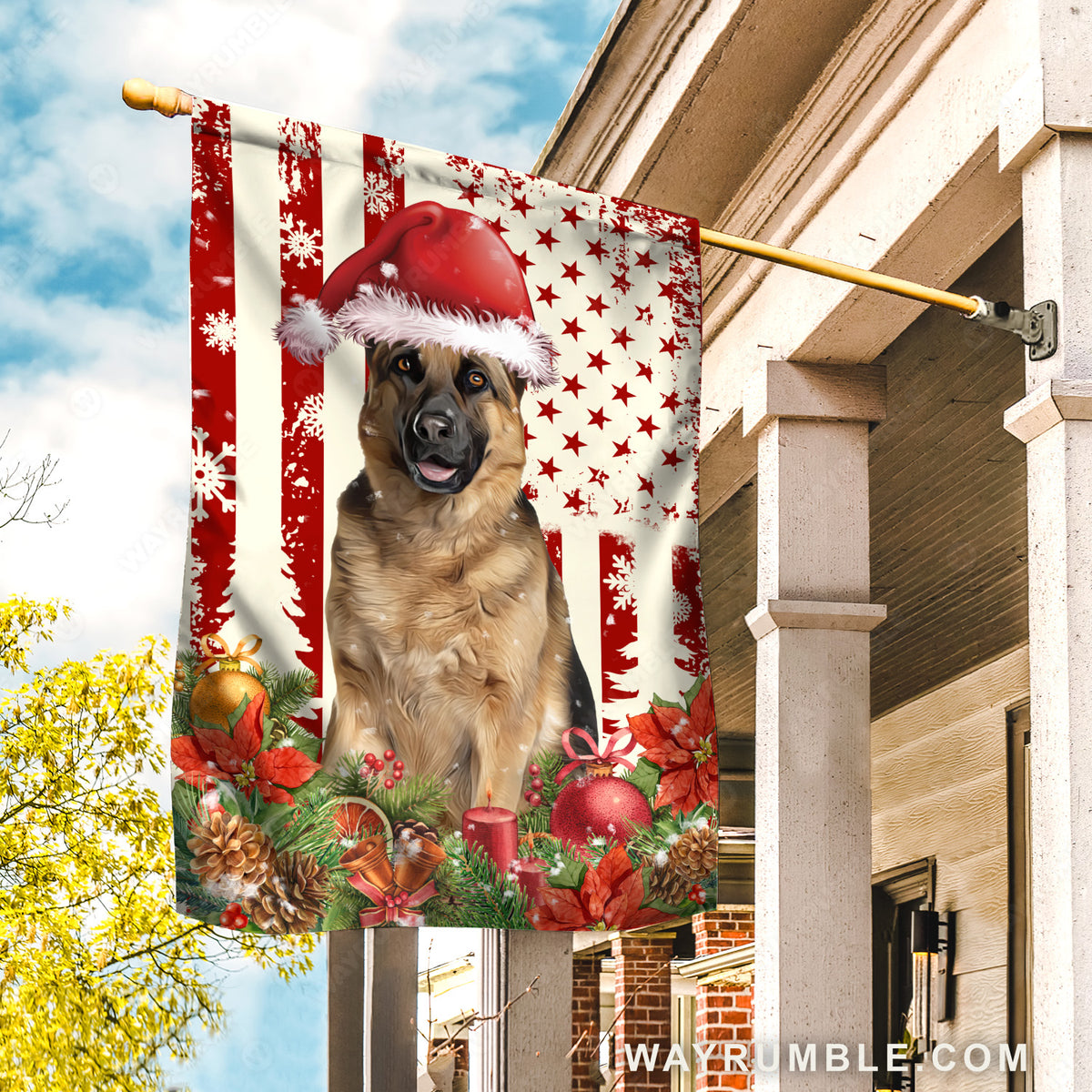 Lovely German Shepherd, Cute dog, American flag, Christmas decoration - Jesus Flag