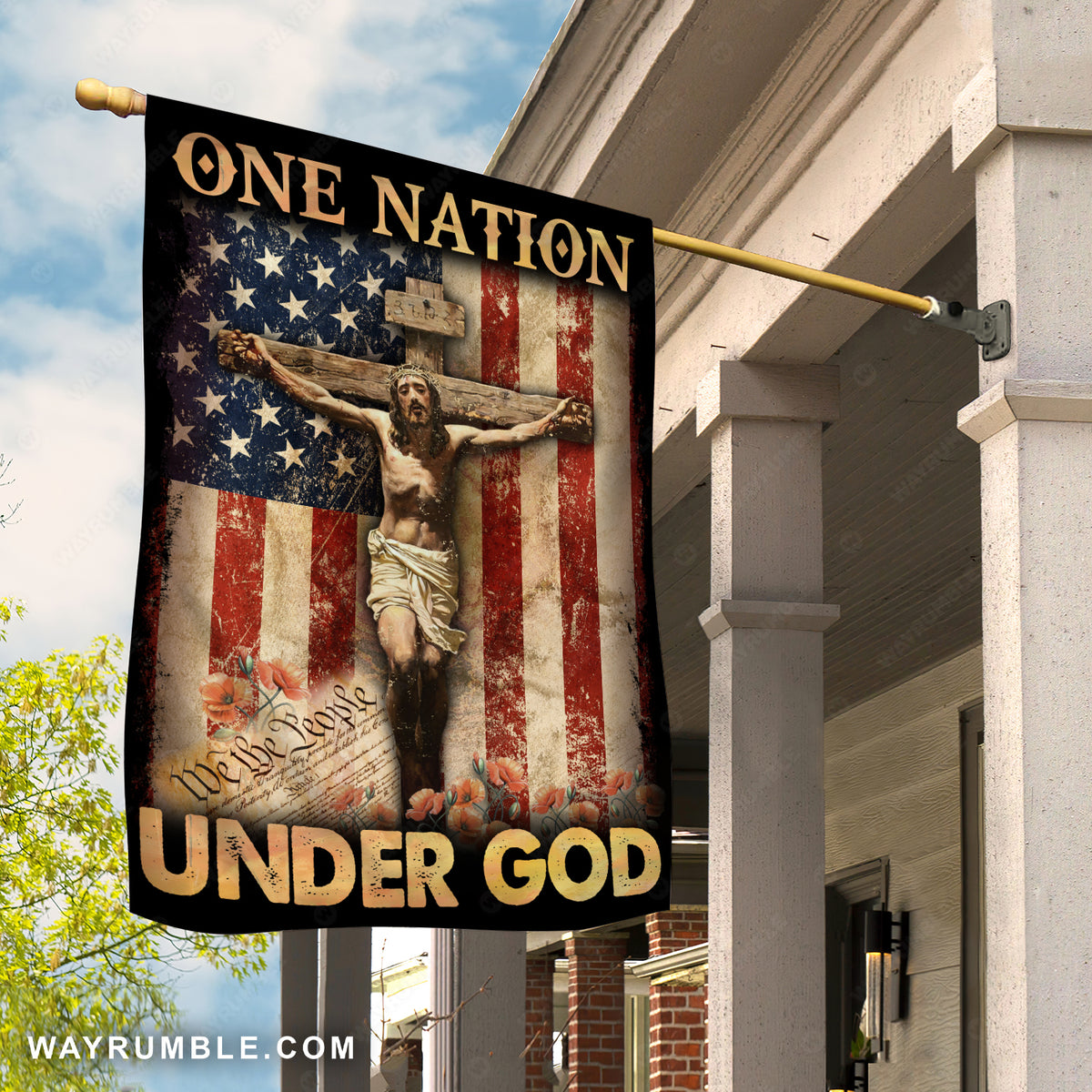 Crucifixion of Jesus, Jesus painting, American flag, One nation under God - Jesus Flag