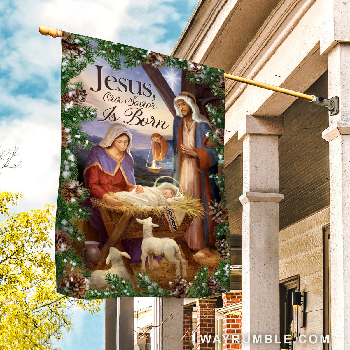 Star of Bethlehem, Birth of Jesus, Lamb of God, Pine cone drawing, Jesus, our Savior is born - Jesus Flag