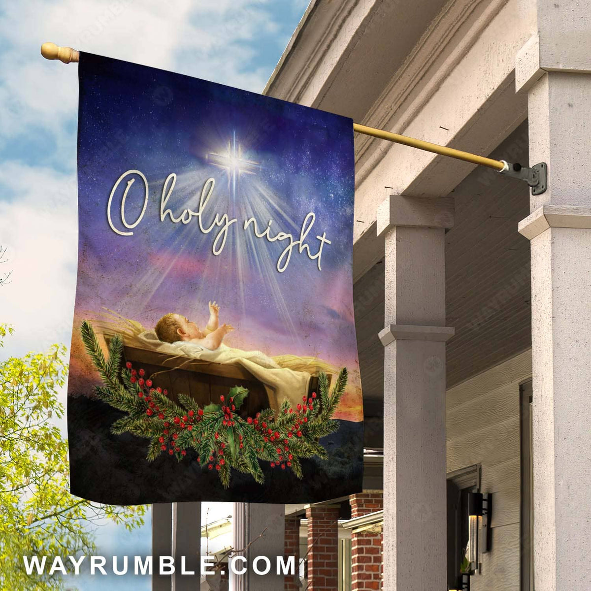 Star of Bethlehem, Shining cross, Cranberry drawing, Jesus born in manger, O Holy Night - Jesus Flag