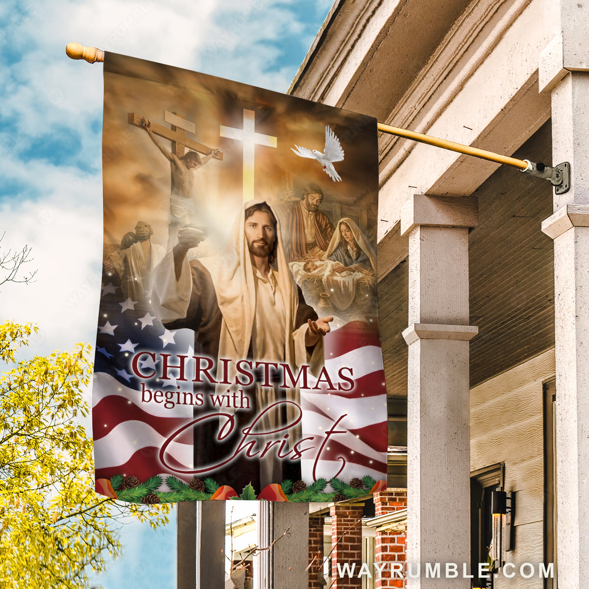 Jesus painting, Holy spirit dove, Christ the redeemer, Christmas begins with Christ - Jesus Flag