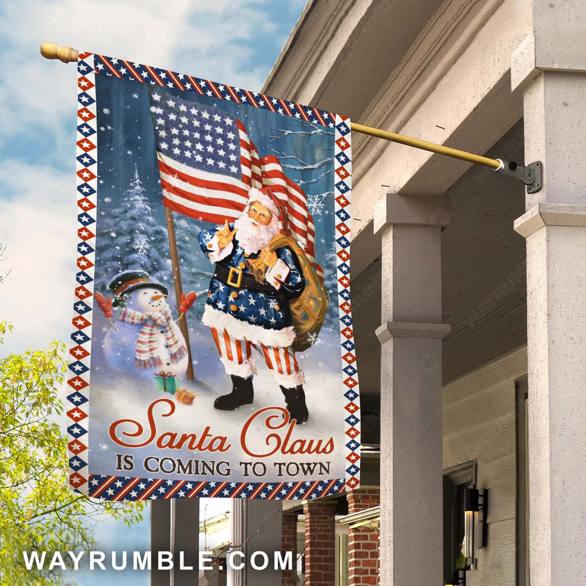 Christmas decoration, Lovely snowman, American flag, Santa Claus is coming to town - Jesus Flag