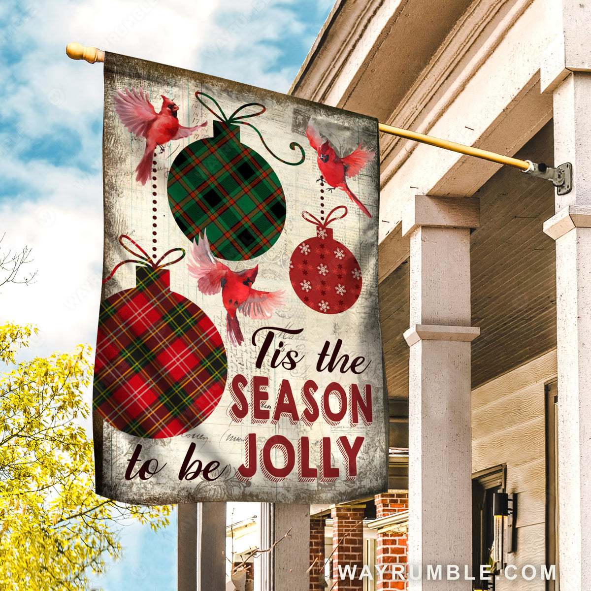 Christmas tree ornaments, Christmas decoration, Red cardinal, Tis the season to be jolly - Jesus Flag
